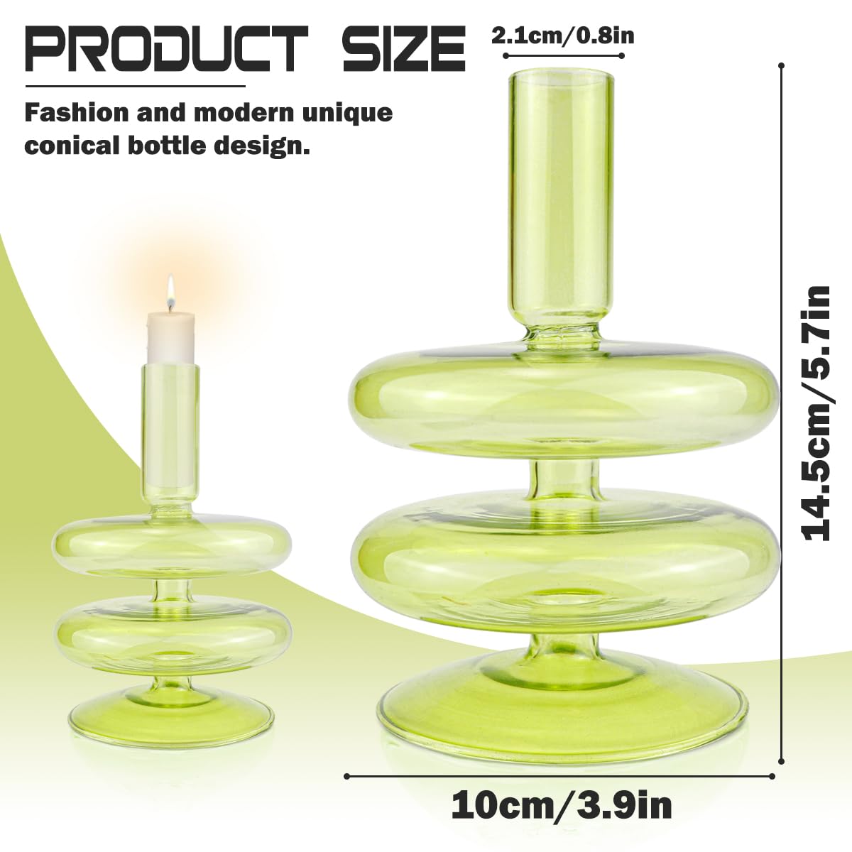 LNQ LUNIQI Clear Glass Candle Holders Glass Taper Candle Holder Decorative Glass Candlestick Holders for Dining Table Centerpieces Wedding Church （Light Green）