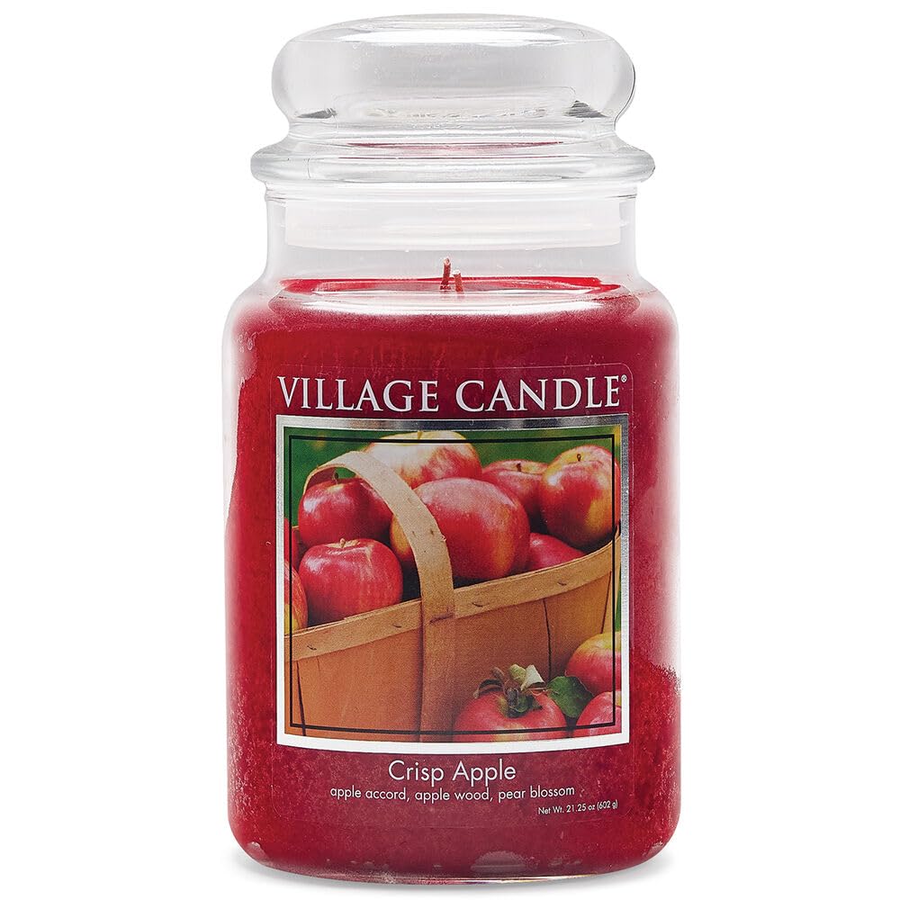 Village Candle Crisp Apple Large Glass Apothecary Jar Scented Candle, 21.25 oz., Red