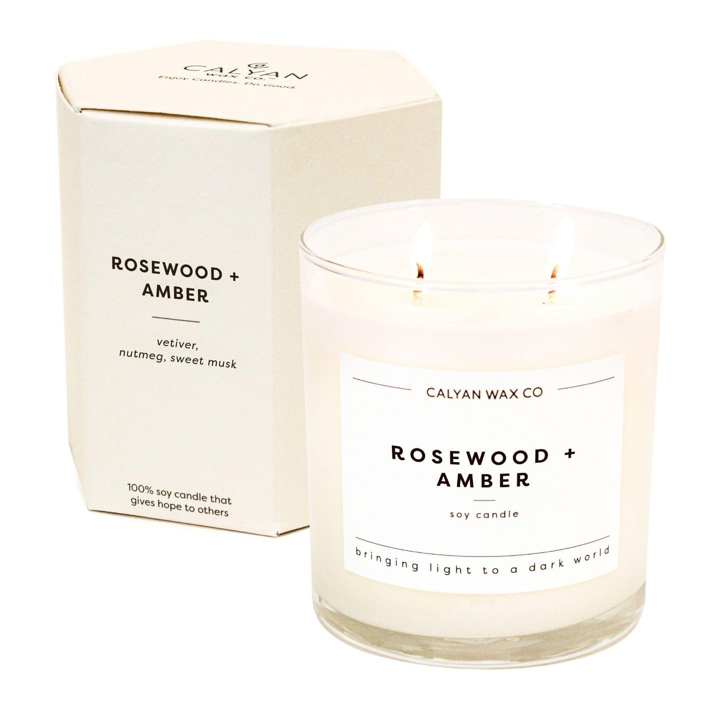 Calyan Wax Co. Rosewood & Amber 2 Wick Scented Candle - 37 Hour Burn - Luxury Clean Soy Wax Candles - Long Lasting Large Glass Jar Candle for Home - 8.8oz