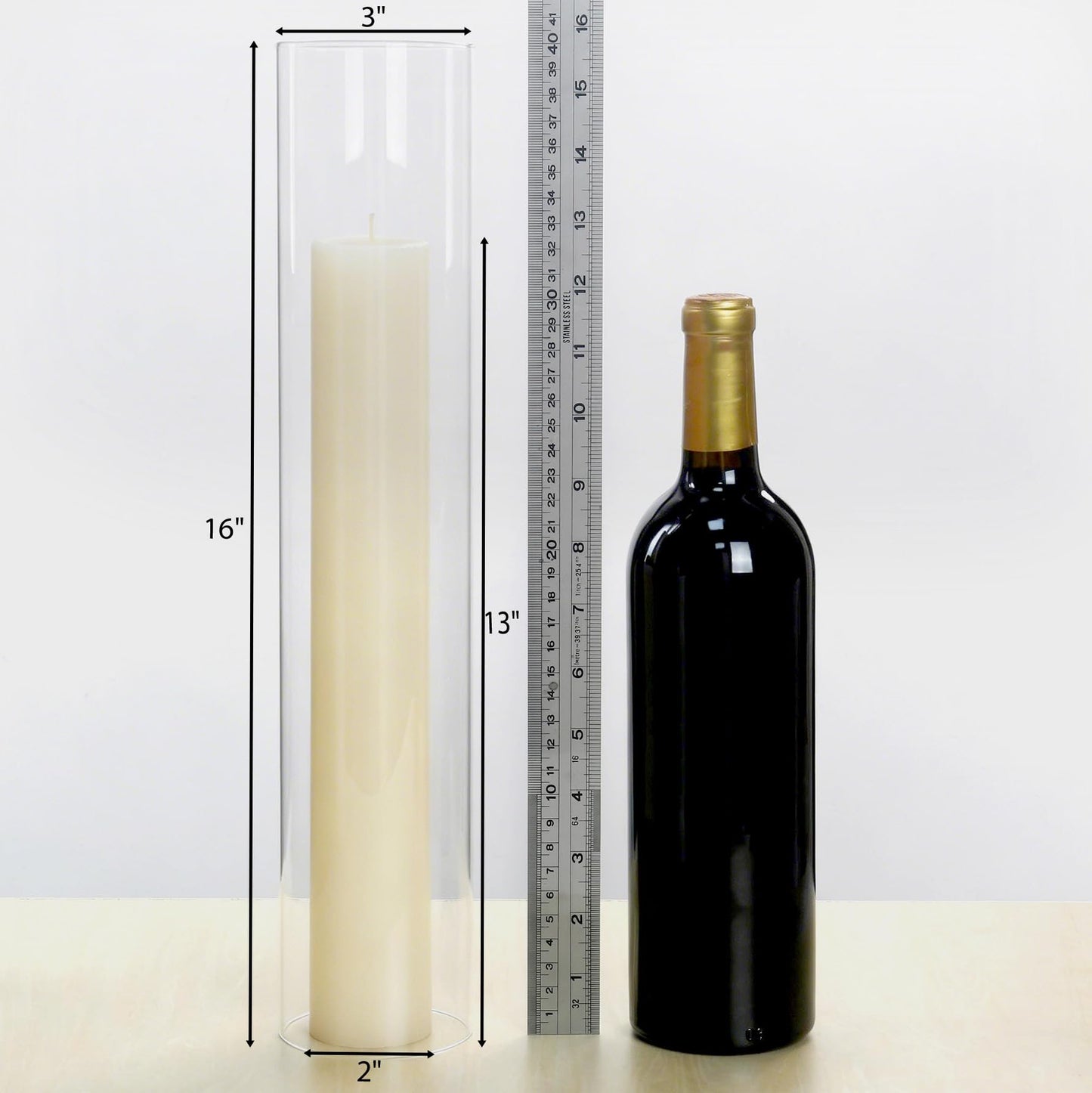CYS EXCEL 6 PCS (H:16" D:3") Open Ended Clear Glass Hurricane Candleholder Tube Lamp Shade Open Flame Candlestick Holder Chimney Tube Cover Bottomless Cylinder