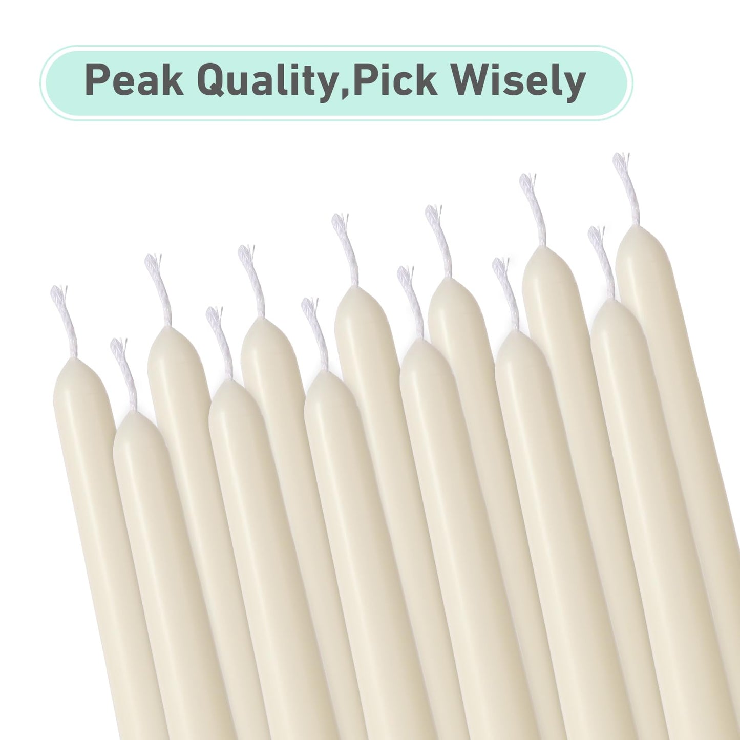 12 Pack Ivory Taper Candles - Taper Candles 10 Inch Smokeless & Unscented - 8 Hours Long Burning - Hand Poured Tall Candlesticks - Ideal for Wedding, Party, and Home Décor