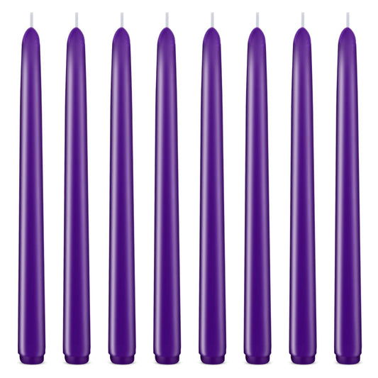 Set of 8 10 Inch Purple Taper Candles, Dripless Unscented Decorative Colored Skinny 0.76Inch Diameter Candlesticks for Home Party Dinner Table Decoration