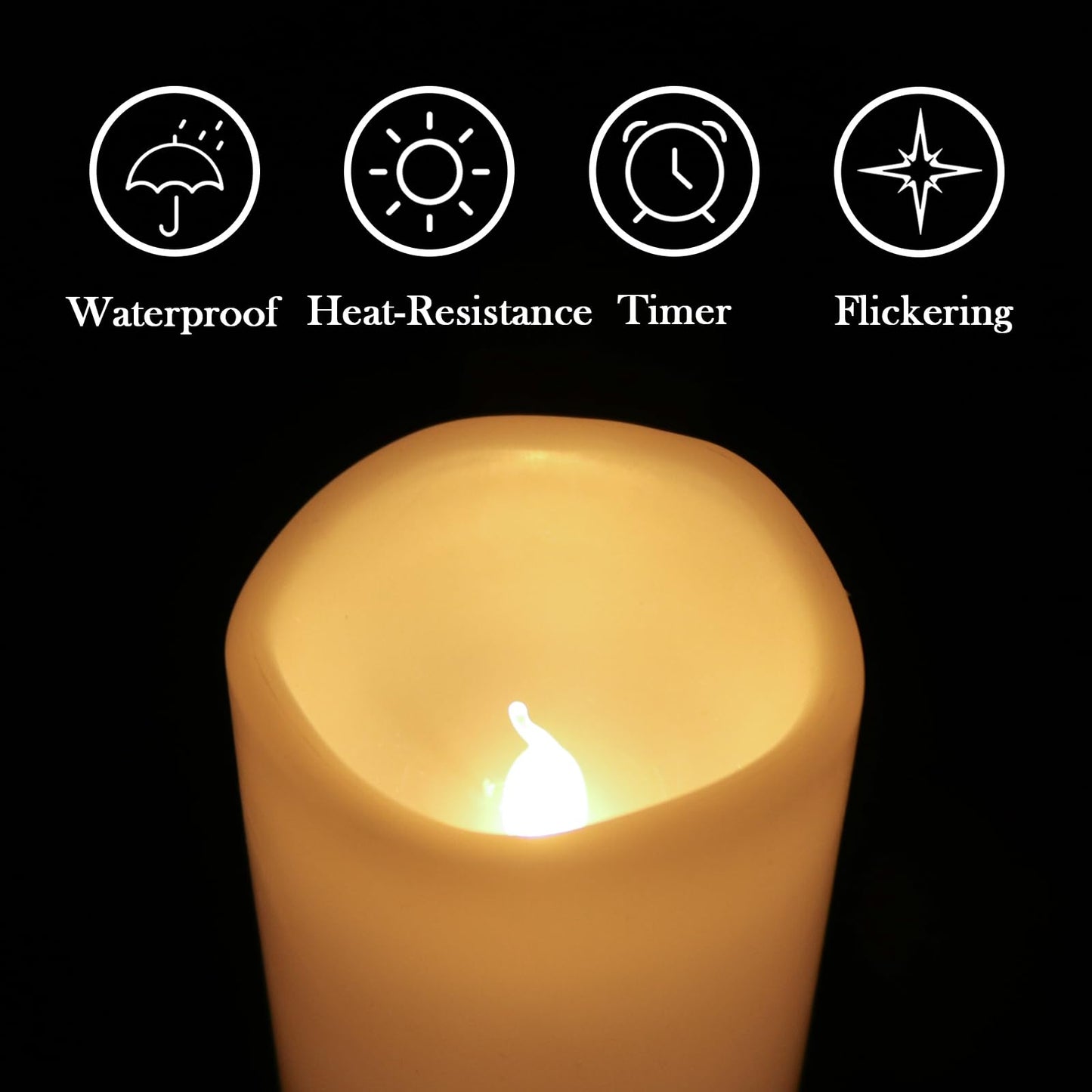 Eldnacele Waterproof Flameless Flickering Candles with Remote and Timer, Battery Operated LED Pillar Candles Indoor Outdoor White Plastic Candle Pack of 4 Wedding Dinner Home Decor, D3 x H4 5" 6" 8"