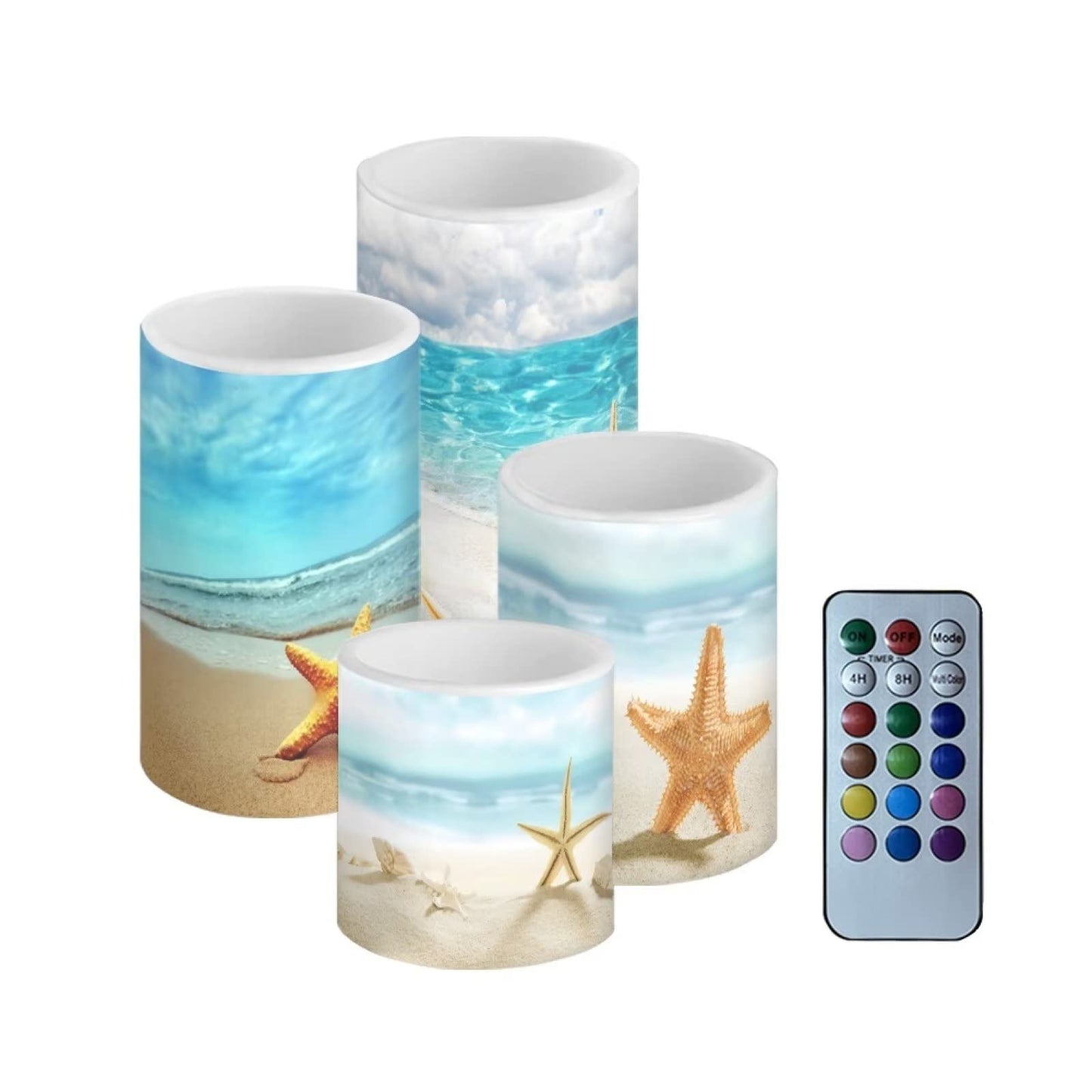 NETILGEN LED Flickering Candles Battery Operated Candles Set of 4 with Remote Control Timer Dancing Flame Pillar Candles Home Table Coastal Decoration, Beach Coastal