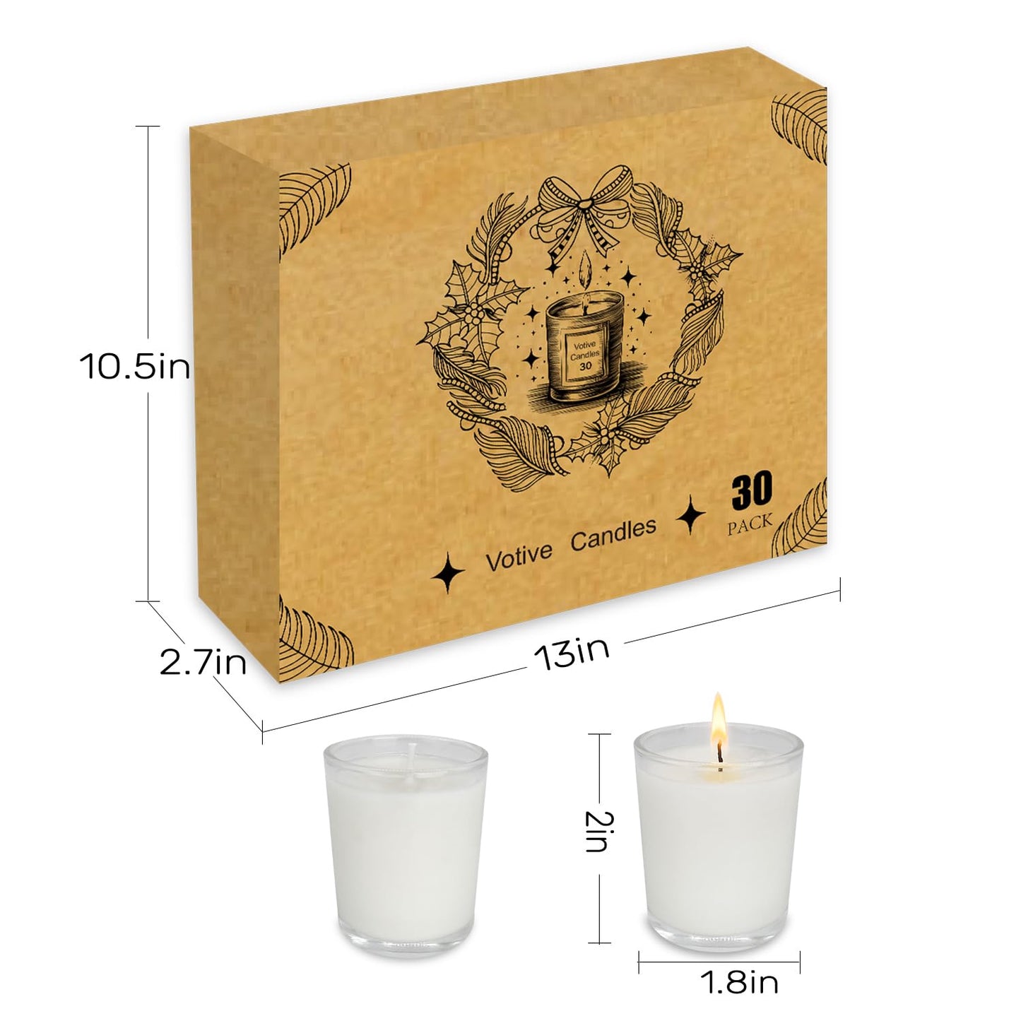 30 Pack Clear Glass Filled White Votive Candles, Unscented Votive Candles for Home Décor Spa Weddings Birthdays Holidays Party
