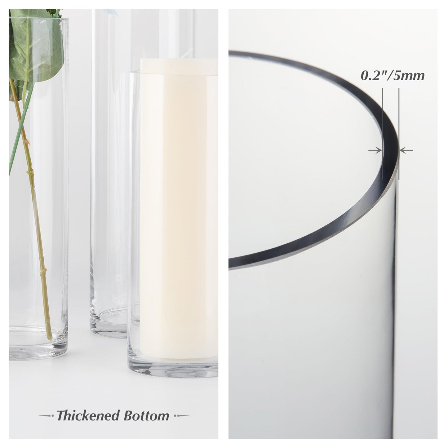 WGVI Quality Thick Weighted Tall Clear Cylinder Glass Vases, 4" W x 18" H, Flower Arrangement Floating Candle Holders Wedding Centerpieces Event Floral Container Display Decor, Bulk Wholesale, 6 Pcs