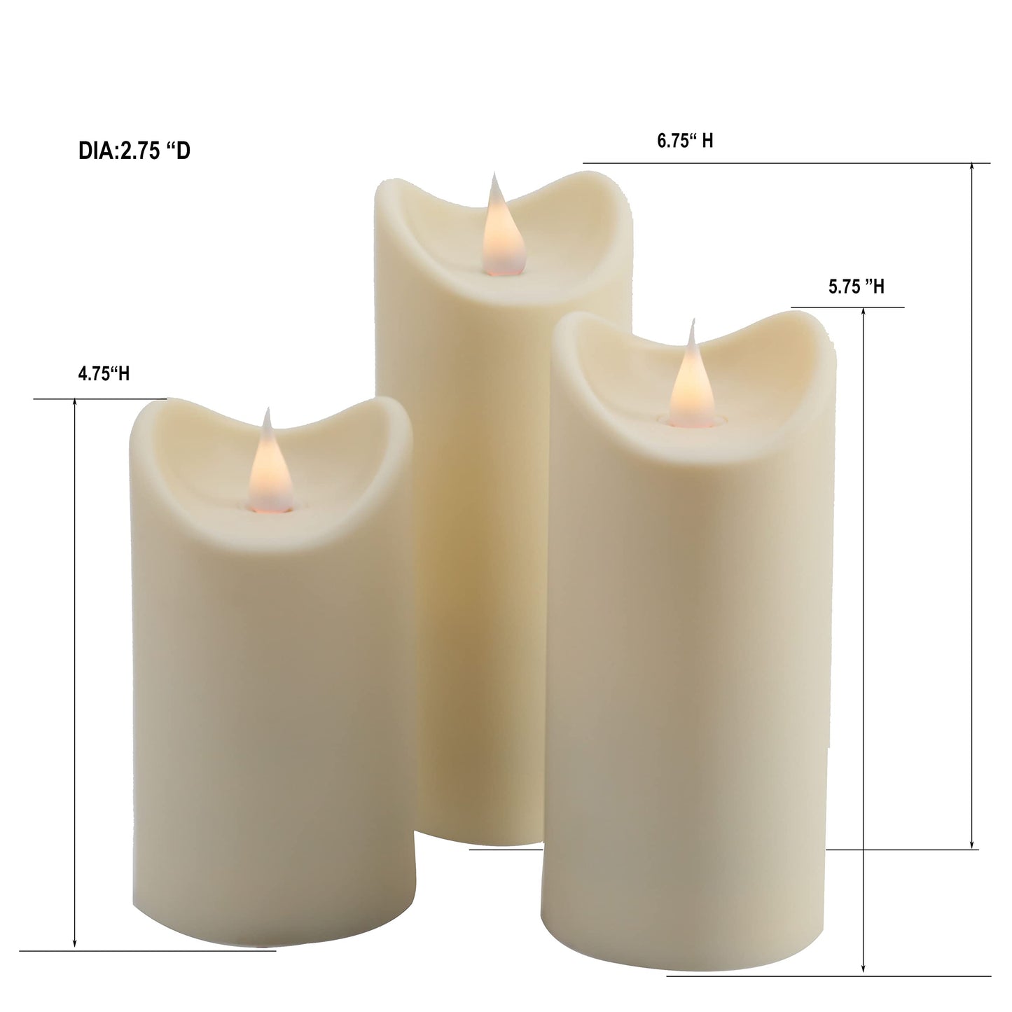 GiveU Outdoor Waterproof Flameless Candle with Moving Flame Flickering LED Candle, 10 Key Remote and Timer, Set of 3 Flameless Candle Ivory 2.75 Inch D Home Decorations
