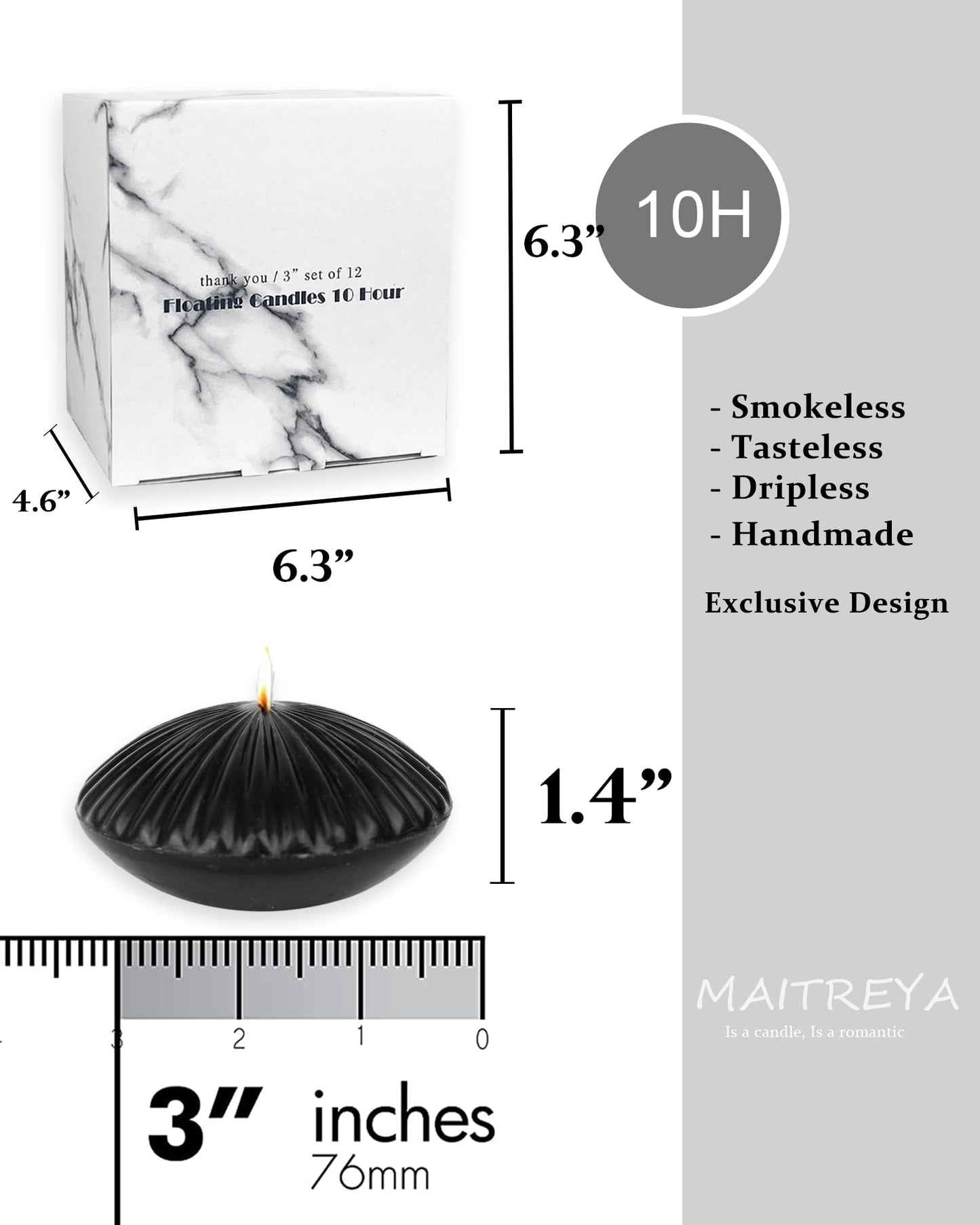 12 Pack Black Floating Candles 3 Inch,Unscented Classic for Weddings,Parties,Special Occasions and Home Decorations,Set of 12