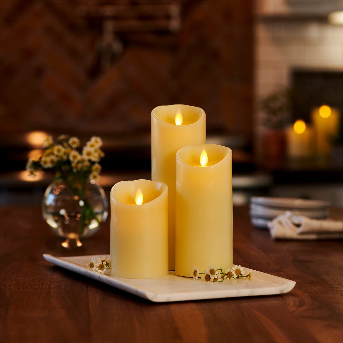 Luminara Flameless LED Candle, Moving Flame Pillar, Remote Ready, Timer, Battery Operated, Vanilla Honey Scented, Ivory (3.5 in x 7 in)