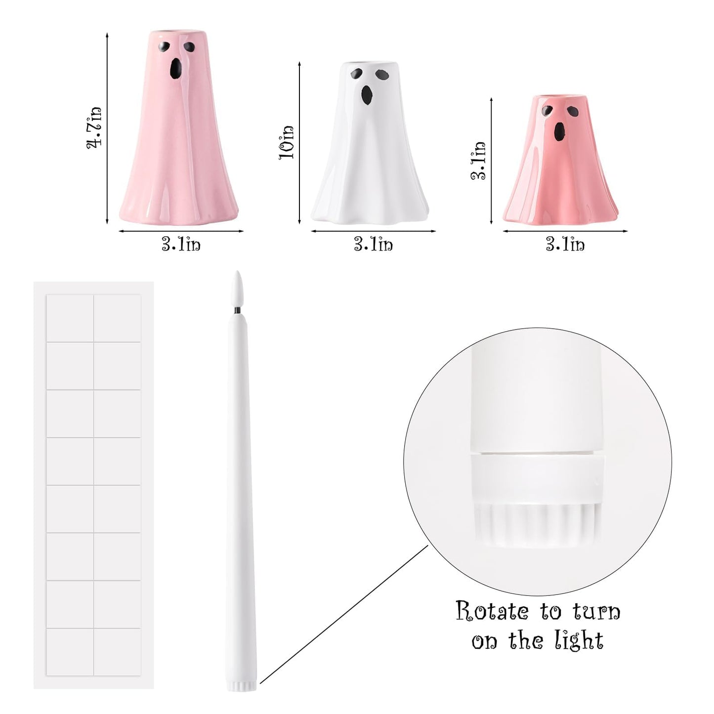 Halloween Ceramic Ghost Decor: Cute Pink Ghost Figurine Lamps Taper Candle Holder Sticks Halloween Table Decor, Pastel Decorations Indoor for Desk Office Mantel Home Fireplace Farmhouse Party Gifts