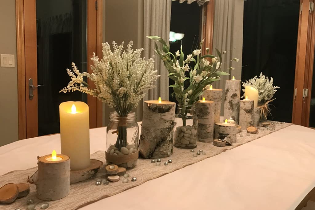 Rustic Wedding Birch Log Tealight Candle Holder Wood Table Decor Wooden Candle Holder Party Decoration (Pack of 3(Assorted Height))