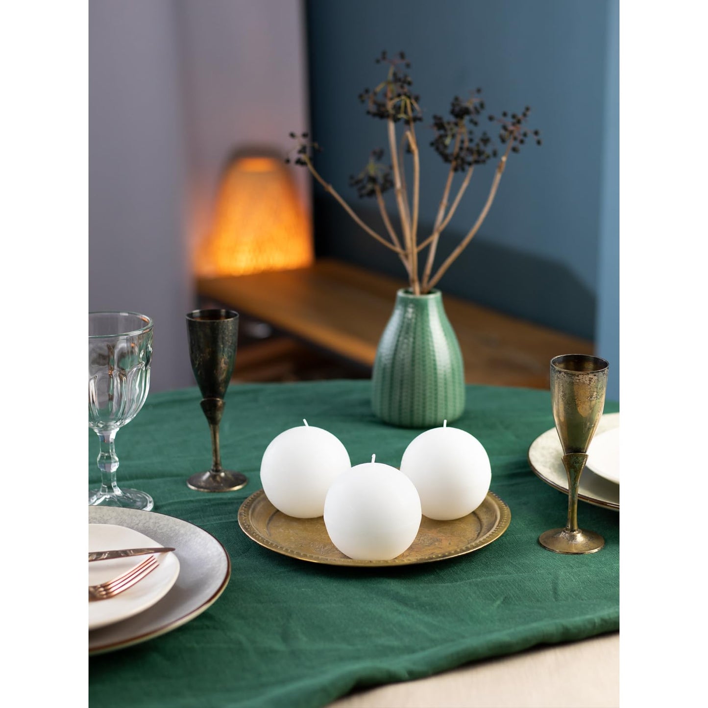 CANDWAX Set of 3 Round Candles Ball 3 inch - Snowball Spheres - Perfect as Wedding Decorations and as Spheres for Home Decor - Unscented Smokeless Dripless Long Burning White Candles