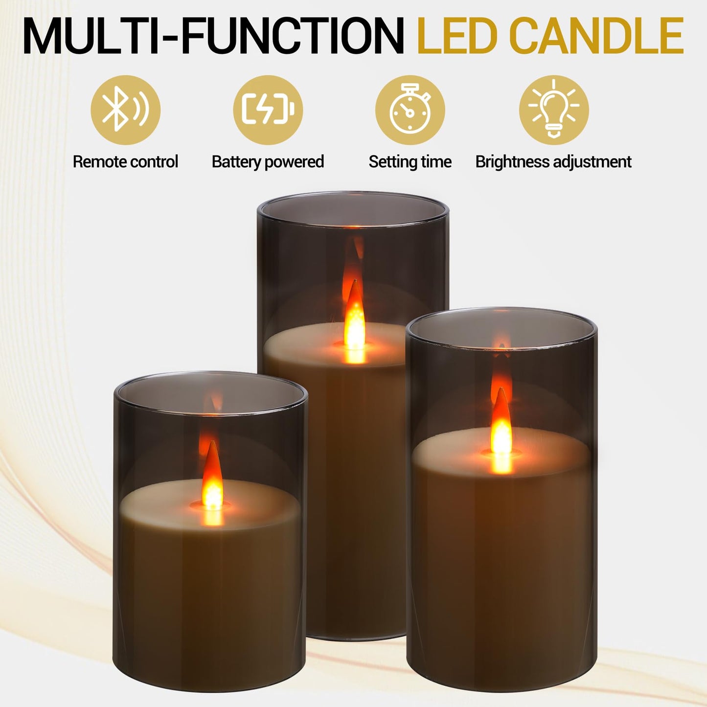 Kiexung Flameless LED Candles, New Analog 3D Wick Battery Powered Candle, Fake Candle with Remote Control & Timer for Dining Table/Cafe/Living Room/Bedroom/Wedding Center Decor (Grey)