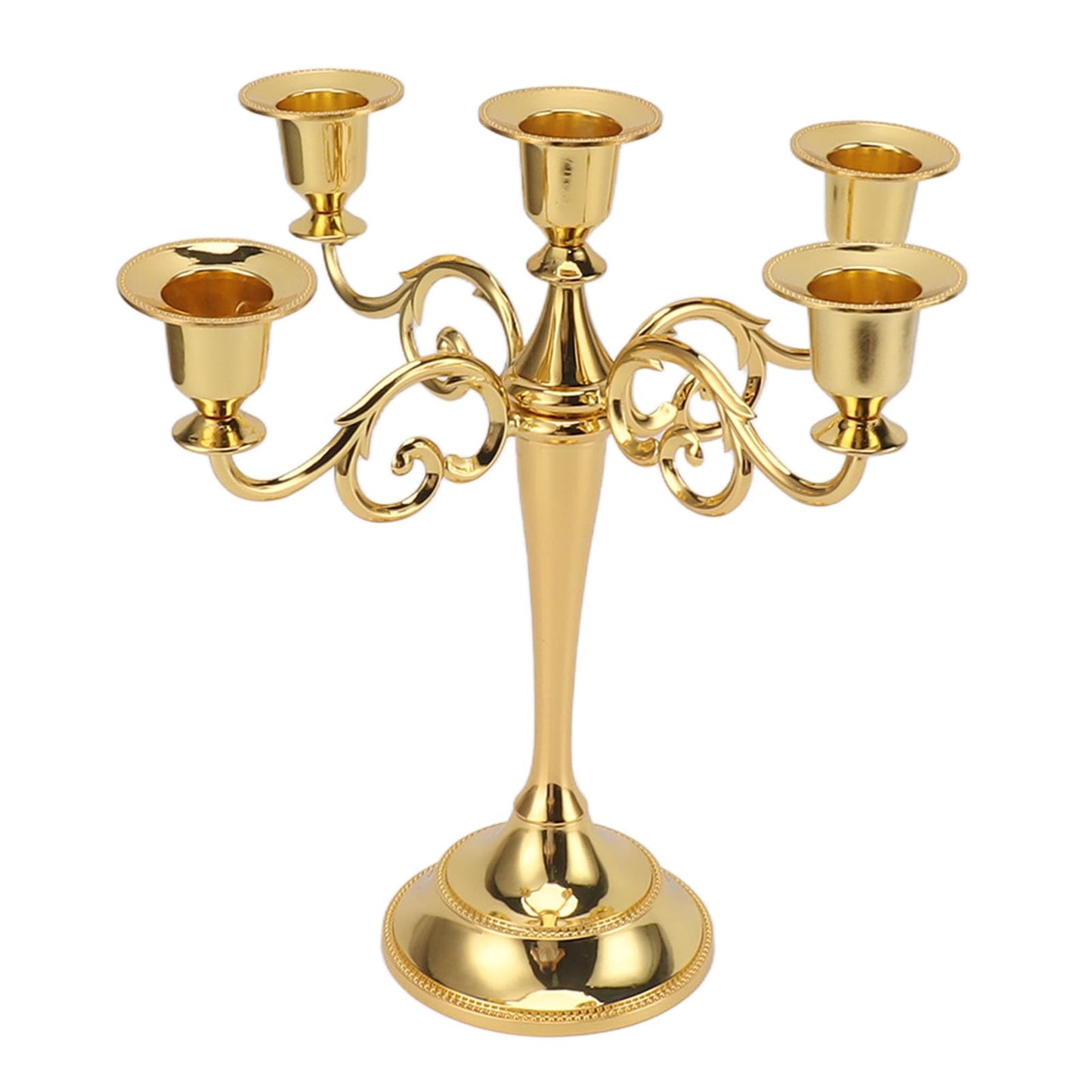 YUEYASHUX 5 Arm Candlestick Holder Retro Decorative Iron Candle Holder Centerpiece for Home Church (Gold)