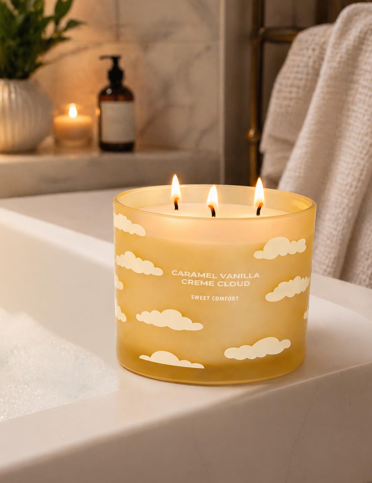 Caramel Vanilla Creme Scented Candle | Large 3 Wick Scented Soy Candle for Home | 14.5oz Warm Vanilla Caramel Candle | Creme Brulee Toffee Candles | Long Lasting Clean Burn | Gift for Women & Men