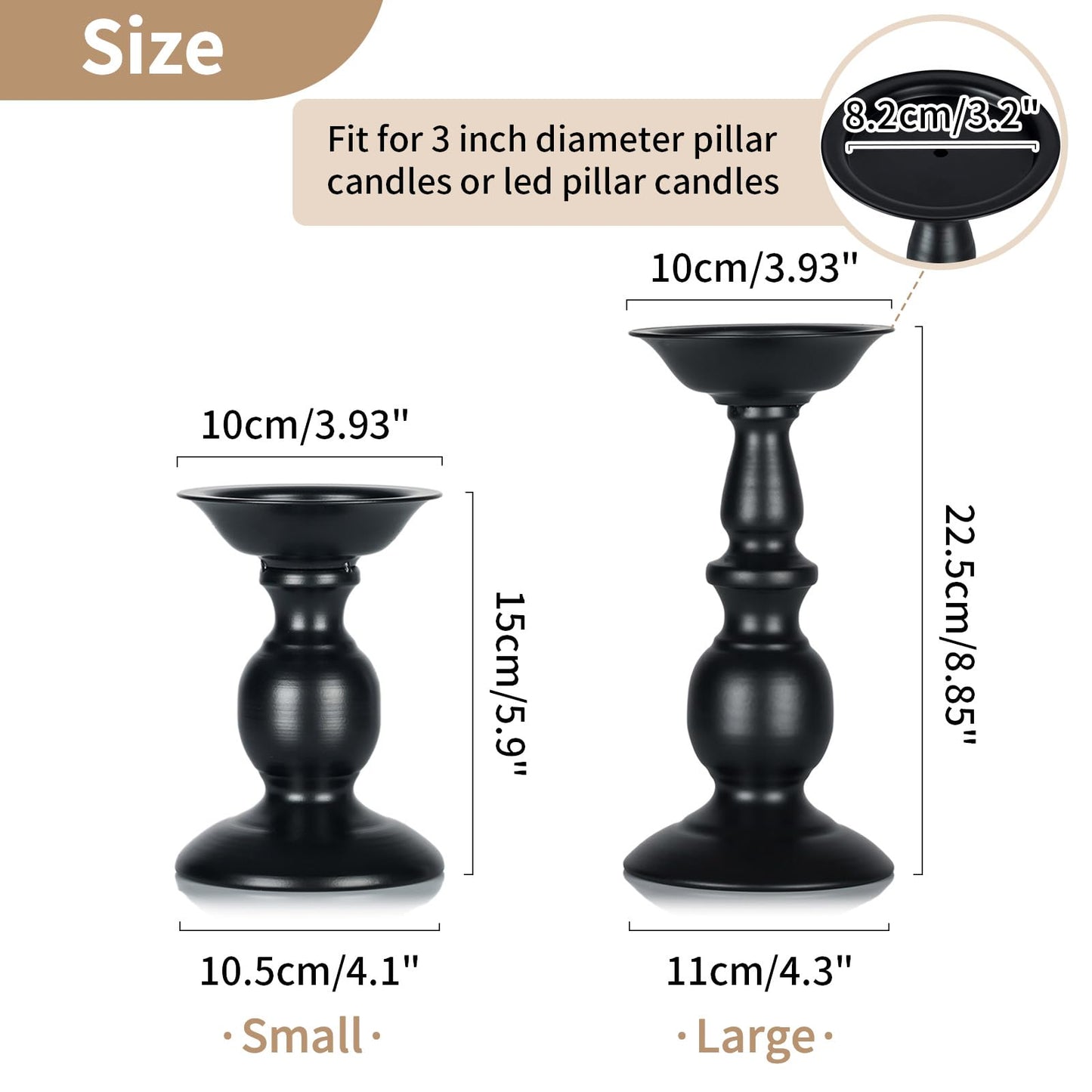Nuptio Black Candle Holder for Pillar Candles - 2 Pcs Rustic Candle Holders Set Metal Candle Stand Tall Retro Fall Pillar Candleholder for Halloween Easter Farmhouse Fireplace Home Table Centerpiece