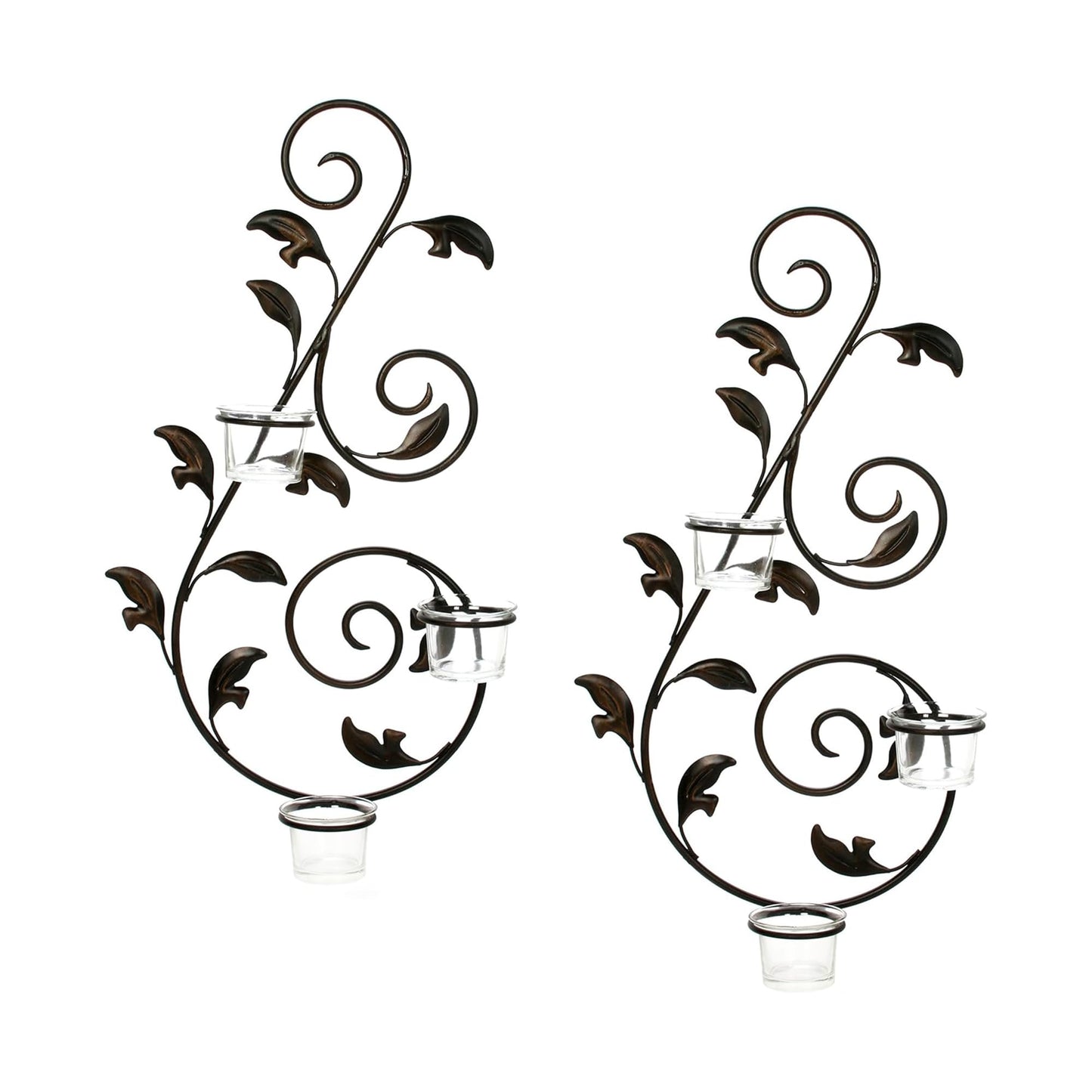 Hosley Set of 2 Iron Leaf Wall Sconce Set with Tealights 18" High Large Scale Wall Decor Elegant Iron Sconces for Home Decorative Metal Leaf Design Perfect for Modern