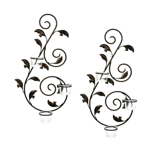Hosley Set of 2 Iron Leaf Wall Sconce Set with Tealights 18" High Large Scale Wall Decor Elegant Iron Sconces for Home Decorative Metal Leaf Design Perfect for Modern