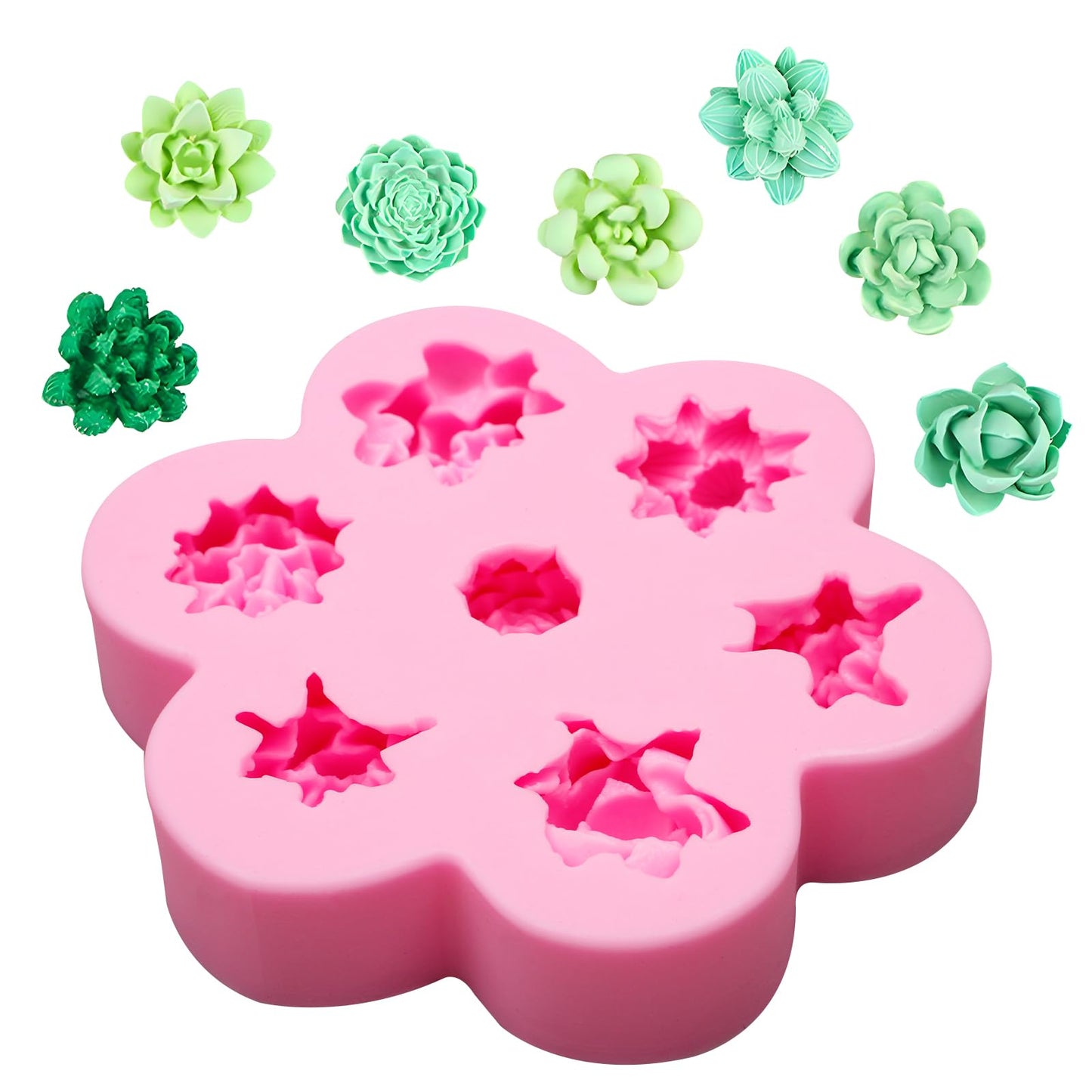 7 Cavity Succulent Candle Mold, Succulents Silicone Fondant Mold for Chocolate Cake Decoration Candy Cupcake Topper Cake Polymer Clay Crafts Epoxy Resin