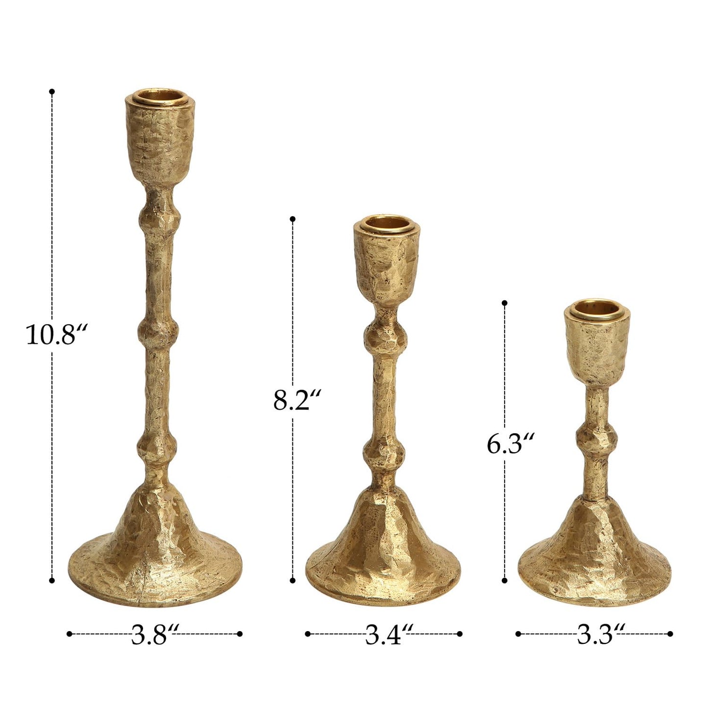NIKKY HOME Vintage Elegant Gold Hammered Taper Candle Holders Set of 3