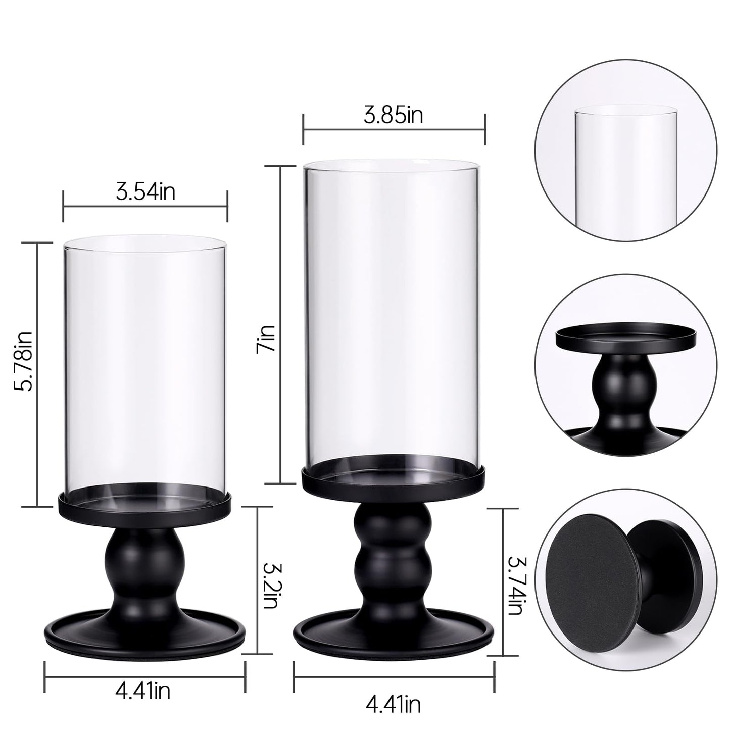 NITIME 4Pcs Hurricane Candle Holder for Pillar Candles, Black Candle Holders with Clear Glass Sleeve for Table Centerpieces,Pillar Candle Holders for Home Decor, Wedding, Holiday and Party Decor