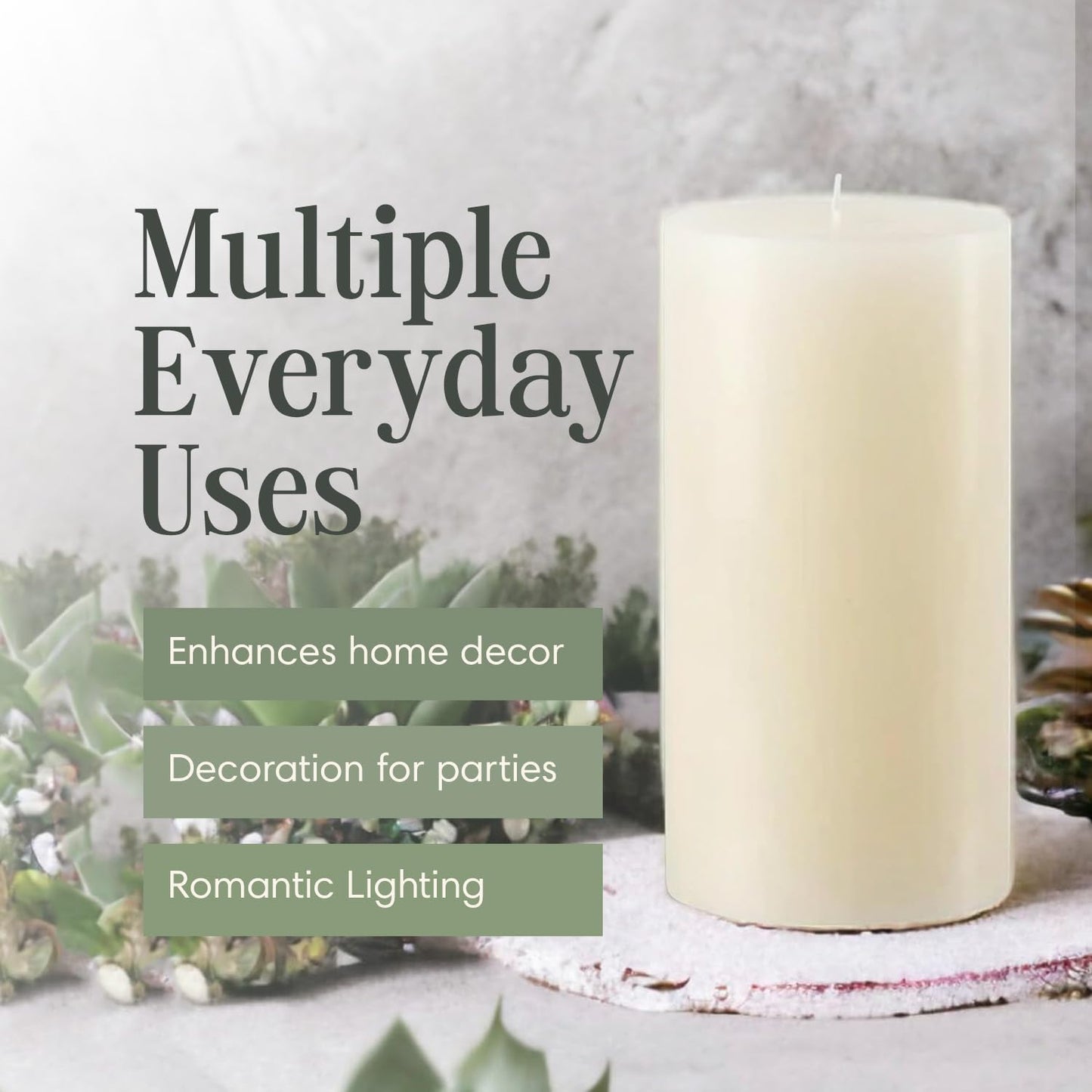 Mister Candle Non Scented Luxury 4 x 8 Pillar Candle, Hand Poured Ivory Unscented Candle for Home Decor, Premium Wax, Smokeless & Dripless, 160 Hour Burn Time