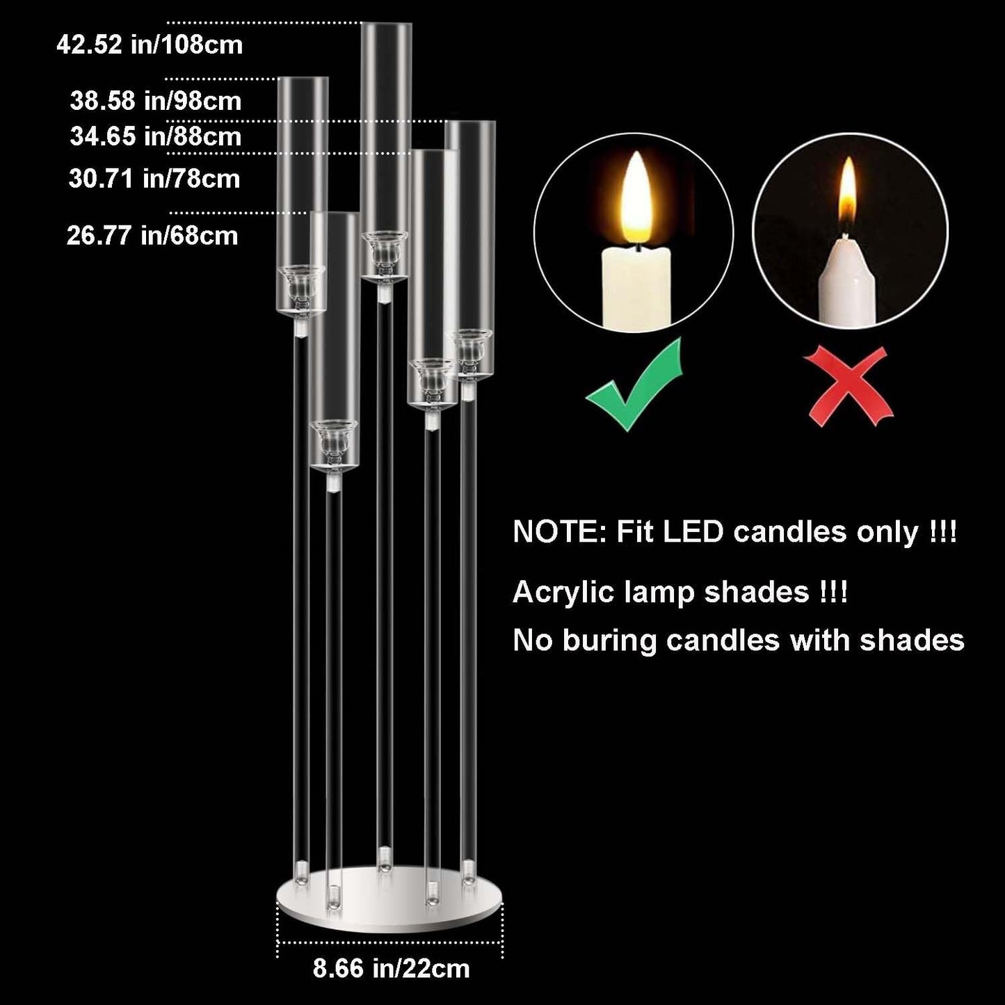 42.5inch 10pcs Acrylic Candelabra Centerpieces for Tables 5 Arms Wedding centerpieces for Decorations
