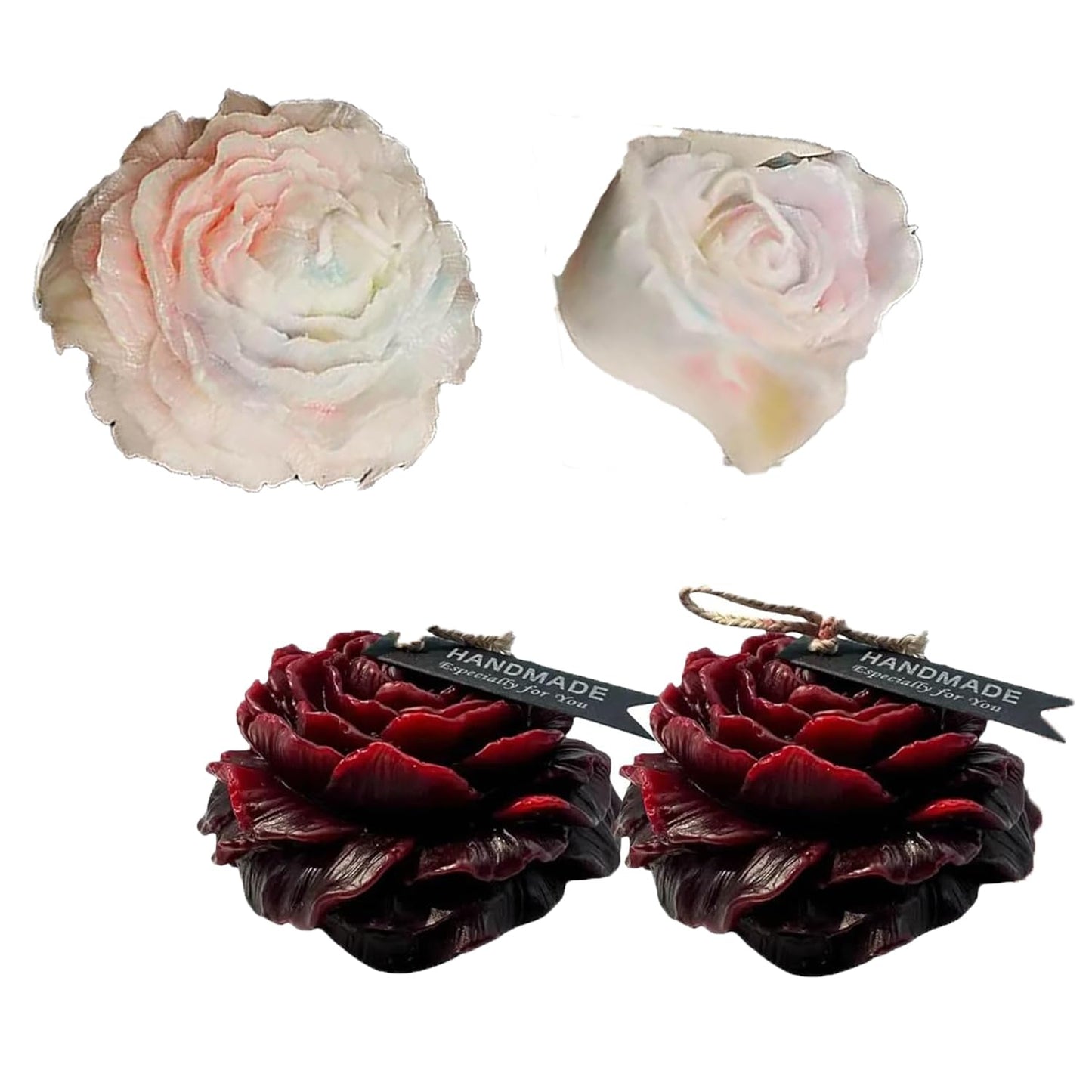 4 Pcs Low Temperature Candles Peony Flower Shaped and Heart Rose Shaped Scented Candles，Adult Low Temp Body Safe Candles Wax Play for Couples Date.(Multicolour)