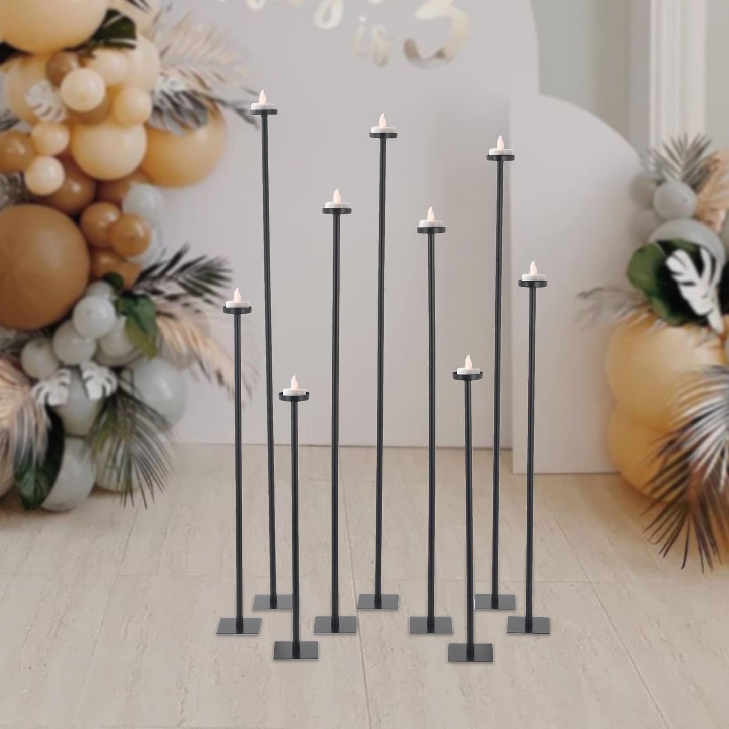 Tall Floor Candle Holders for 9 Arm Candlesticks, Metal Iron Black Candelabra for Wedding Centerpiece Candle Stick Holders for Pillar Tealight Candles on Party Reception Christmas Home Decoration