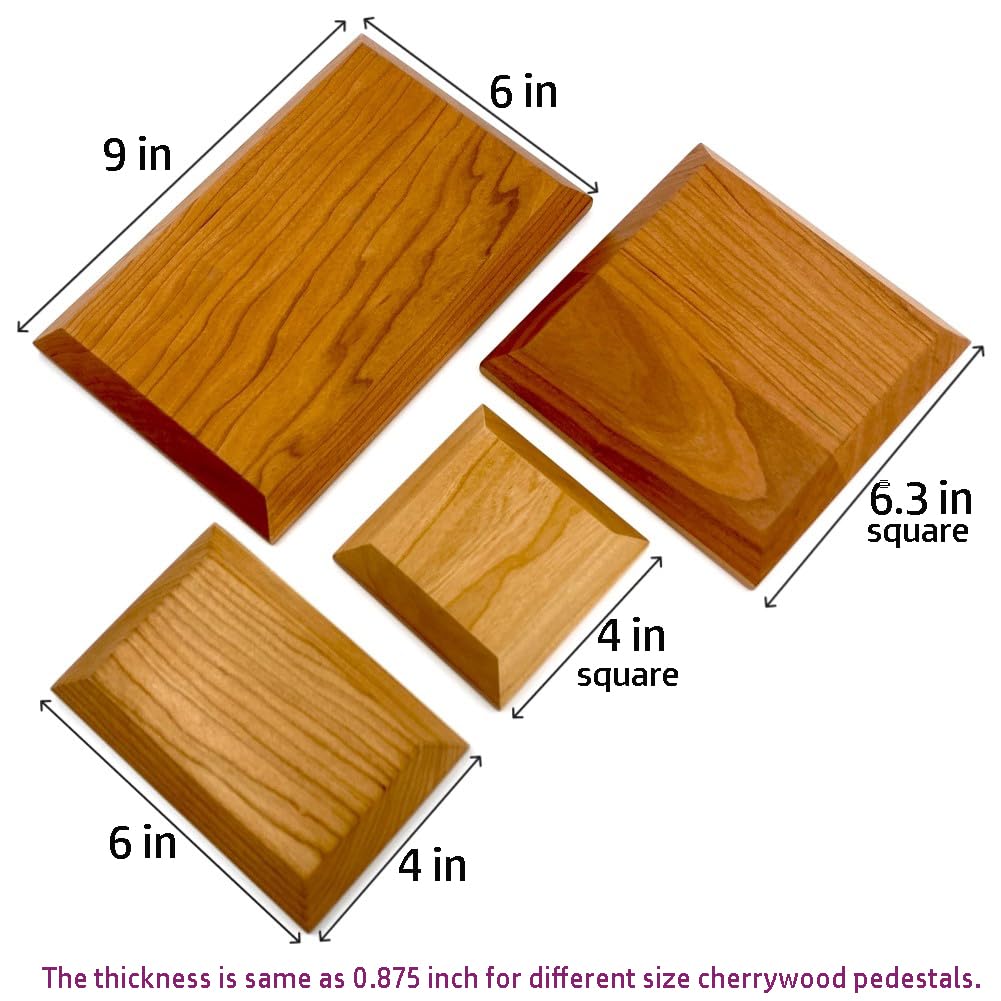WIN CHAMP Solid Cherrywood Pedestal, Rectangular Wood Display Base with Bevel, Modern Farmhouse Decor Wooden Riser for Display (6" x 4" x 7/8")