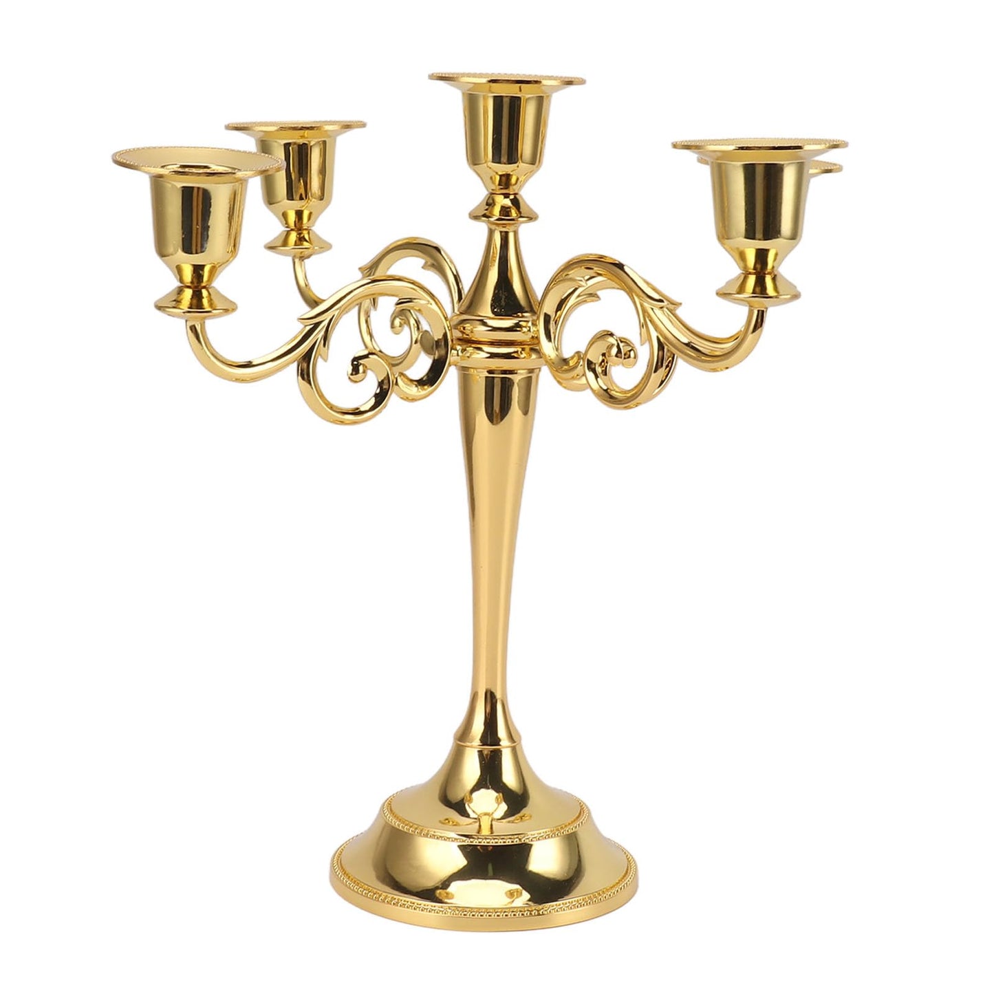YUEYASHUX 5 Arm Candlestick Holder Retro Decorative Iron Candle Holder Centerpiece for Home Church (Gold)