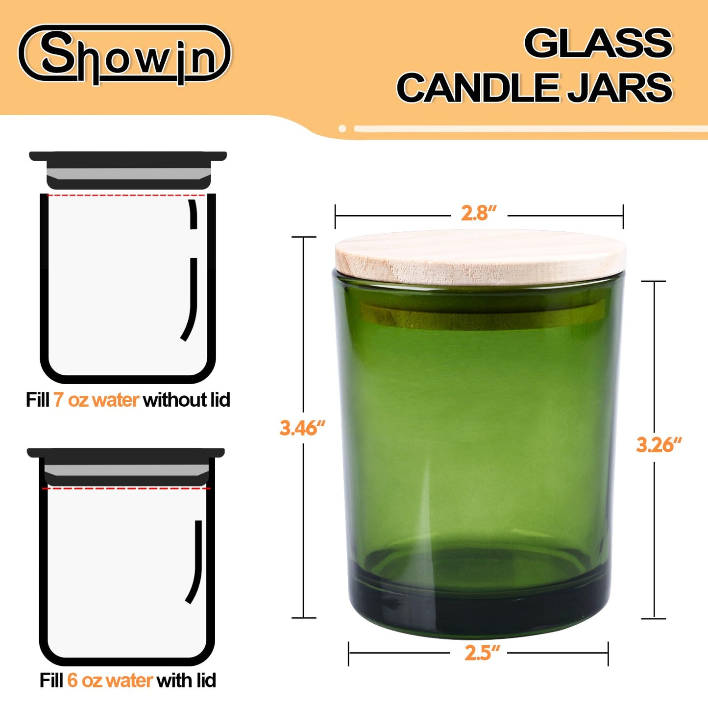 SHOWIN Thick Candle Jars for Making Candles 16 Pcs, 7 OZ Empty Jars with Wood Lids for Candle Making, Sample Container, Green