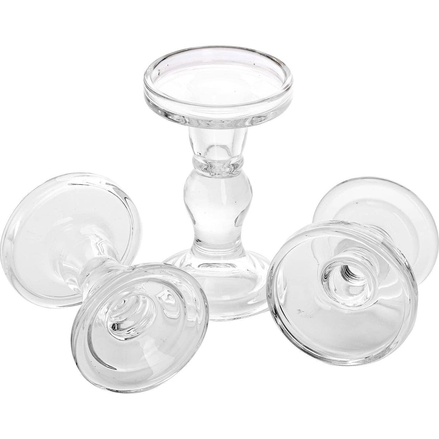 Okllen Set of 6 Glass Candle Holders, Clear Pillar Taper Candlestick Crystal Tealight Candle Holder Stand for Dinner Table, Wedding Centerpieces, Living Room, Home Decor