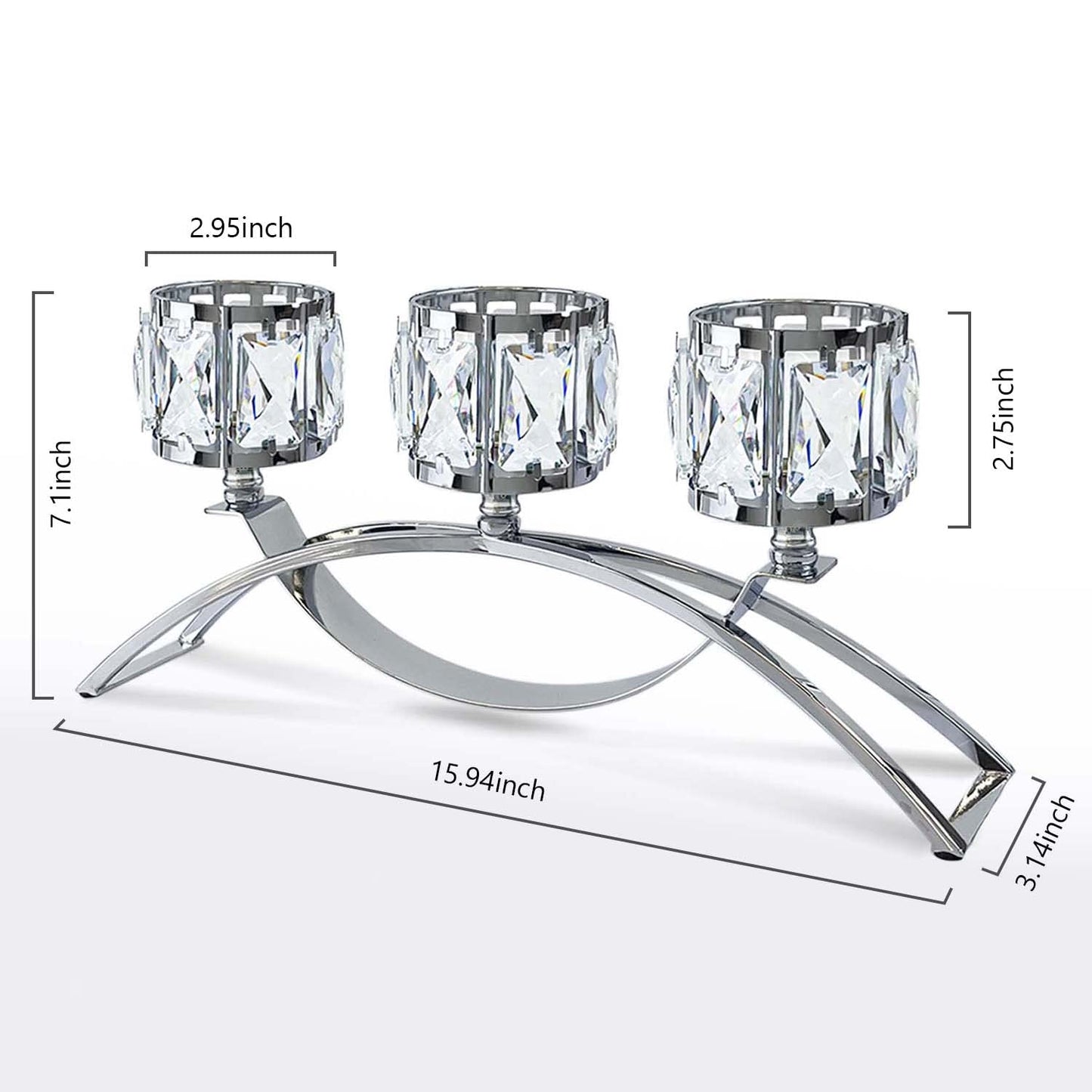 KEHAIL 3 Arms Crystal Candle Holders, Arch Candlestick Table Candelabras Centerpieces for Wedding, Dinning Room, Cabinet Ornaments, Home Decoration， Gift (3-arm Arched, Silver)