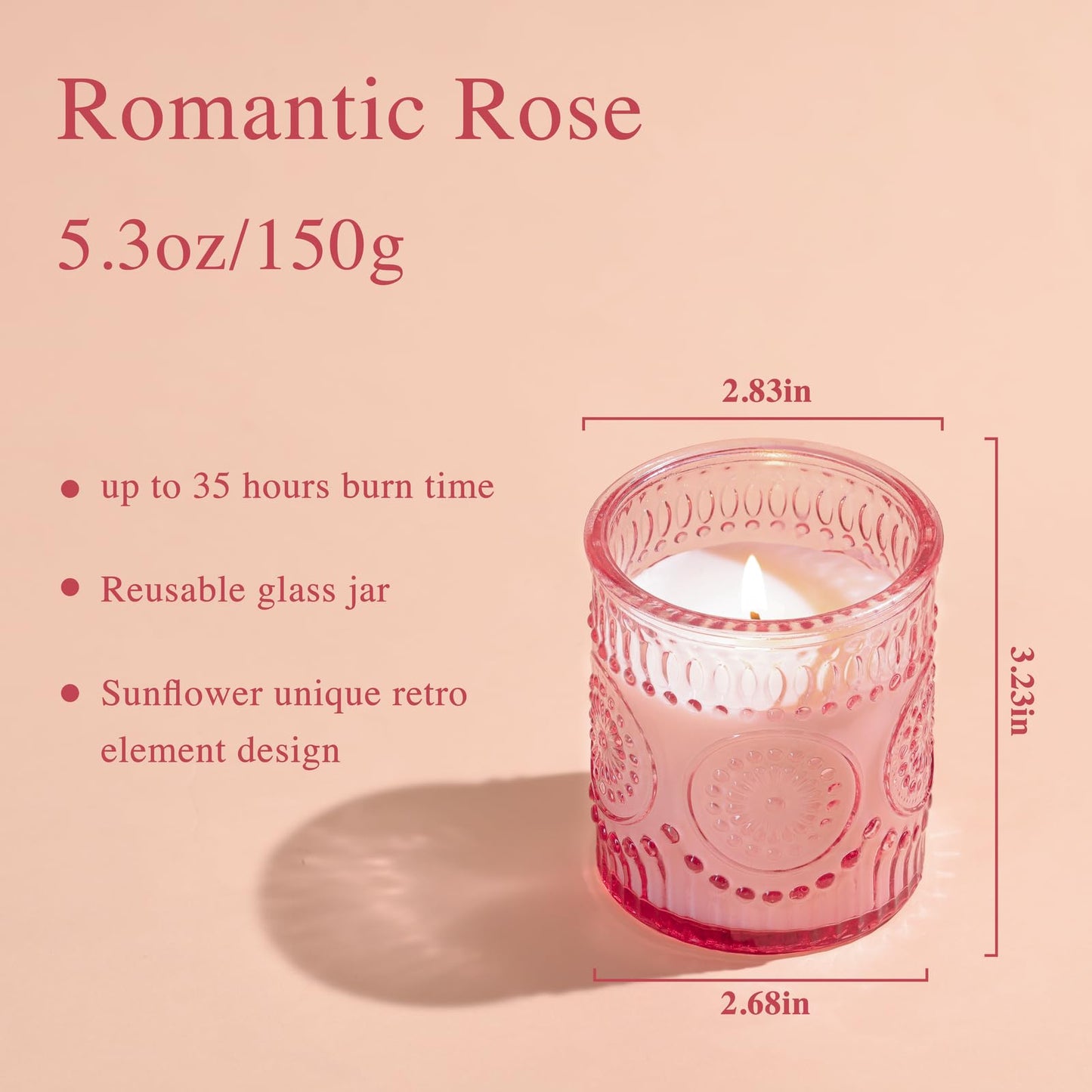 DARJEN Rose Scented Candles for Home- 5.3oz 35H Natural Soy Wax Aromatherapy Jar Candlet, Decorative Aesthetic Candles for Master Bedroom, Date Nights, Self-Care Sunday, Luxury Gift for Women