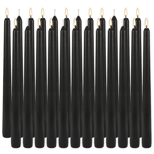24Pack 10inch Black Taper Candle-Unscented and Smokeless-8hours Long Burning time,Dripless,Ideal for Halloween Taper Candles, Weddings, Dinner,Parties