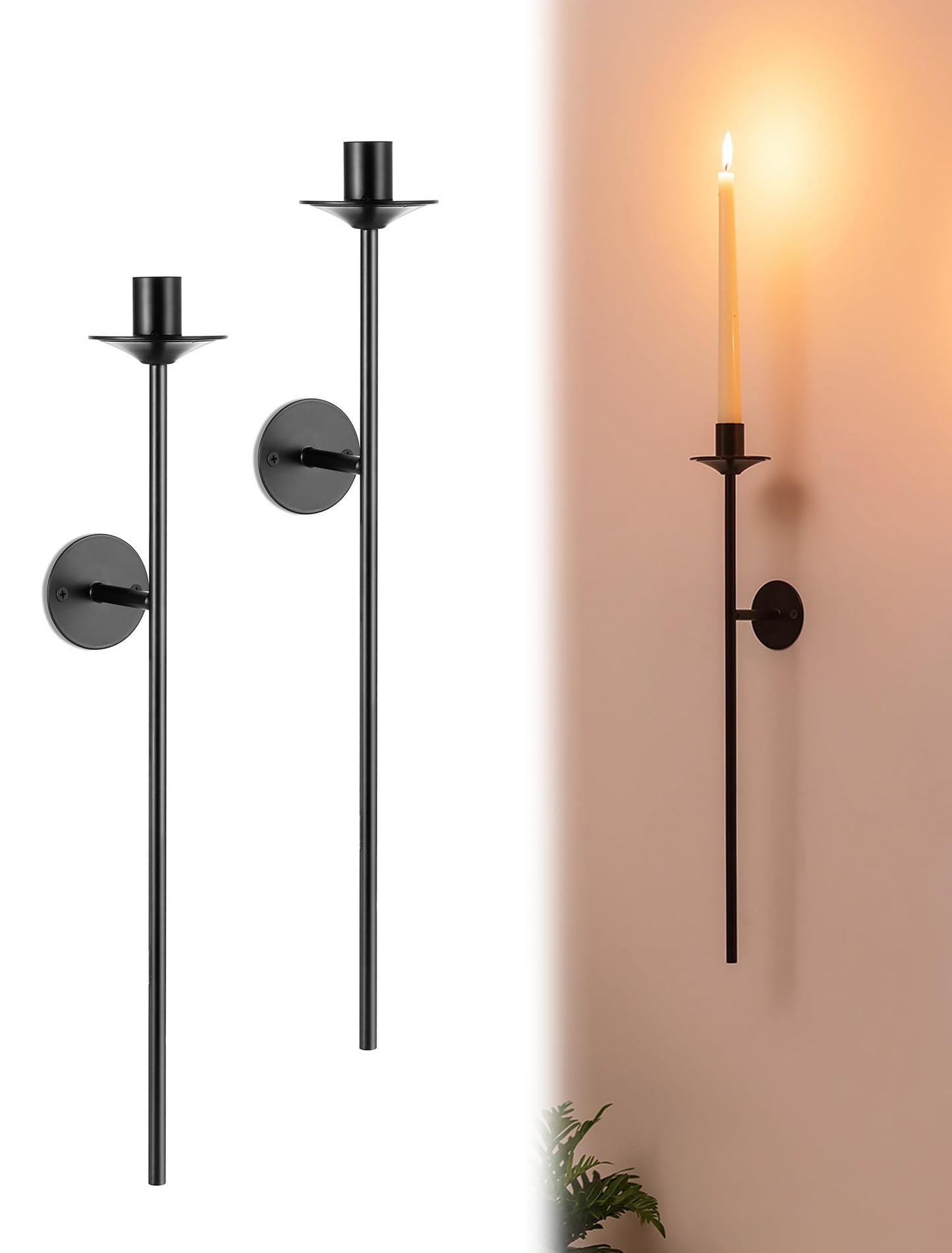 Romadedi Wall Candle Sconce Black - Set of 2 Mount Metal Wall Sconces for Candlestick Taper Holders for Farmhouse Living Room Mantel Fireplace Bathroom Office Decor