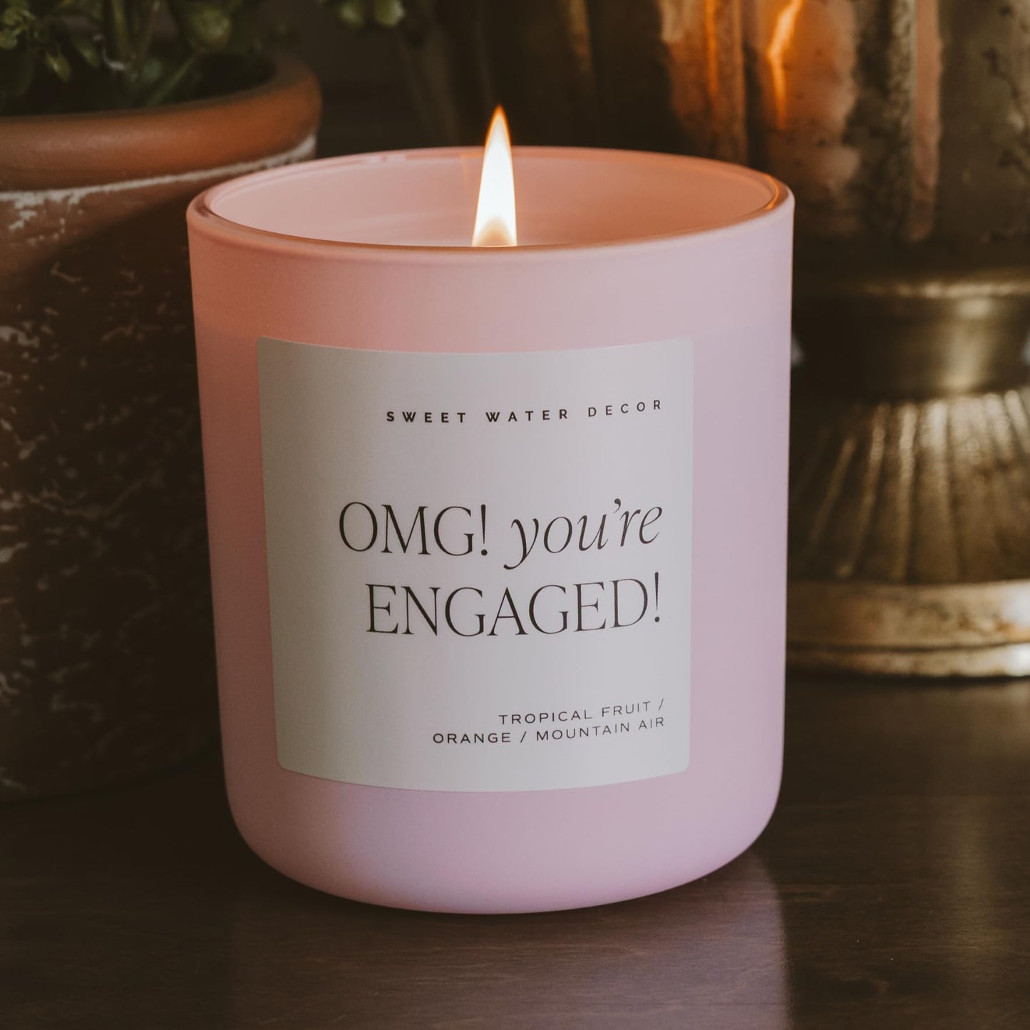 Sweet Water Decor OMG, You're Engaged! Candle, 15oz Pink Matte Jar, 70 Hour Burn Time, Non-Toxic Soy Wax, Bridal Shower Engagement Gift, Engagement Gift for Bride, Bridal Shower, Newlyweds