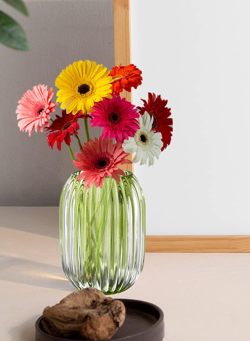 Serene Spaces Living Green Optical Glass Votive Holder, Perfect for Weddings and Home Décor, 5" Tall and 3.5" Diameter, Set of 12