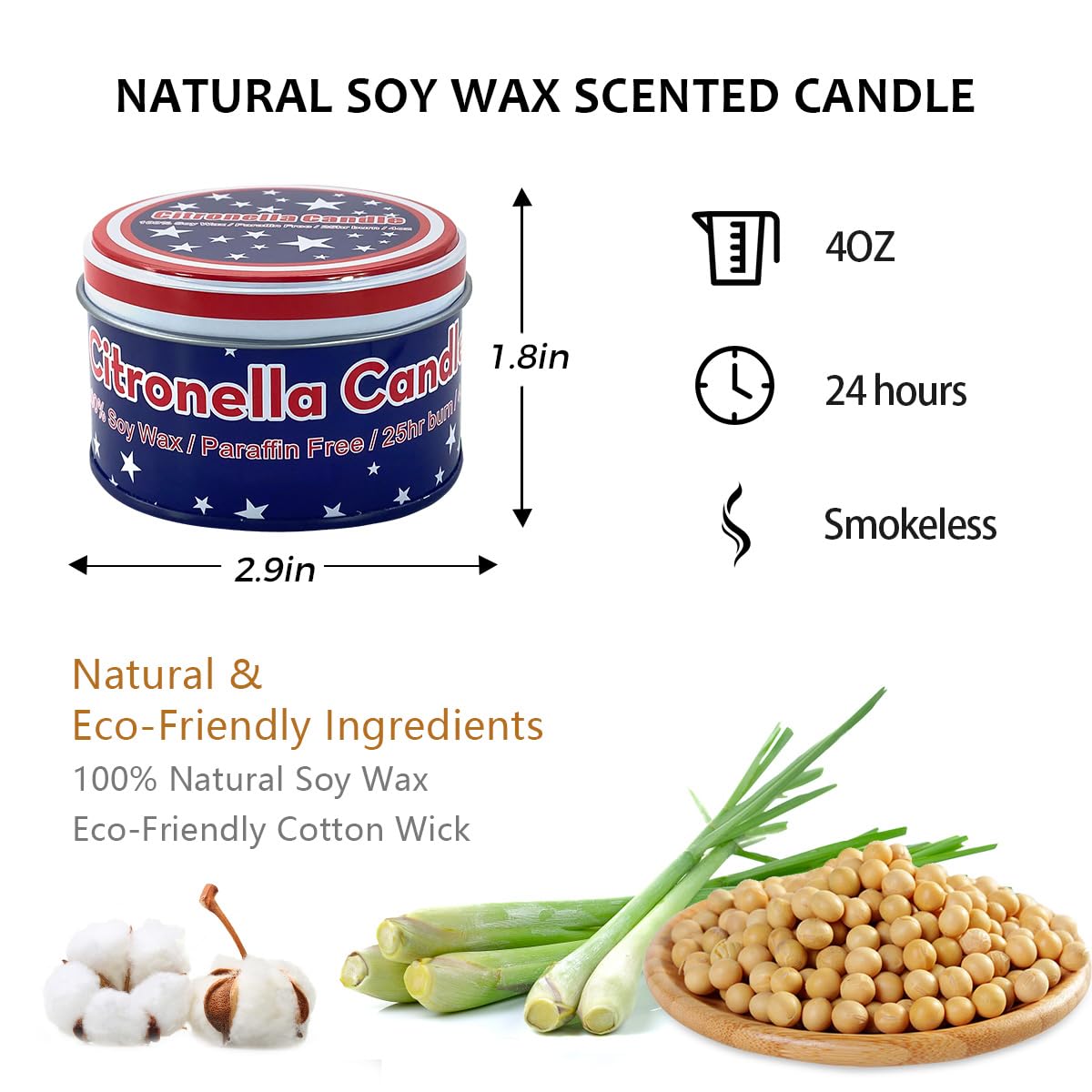 4-Pack Citronella Candles in Jars (4oz Each) – Long-Lasting Outdoor Scented Candles for Patio, Garden & Backyard – Fresh Invigorating Fragrance to Enhance Ambiance
