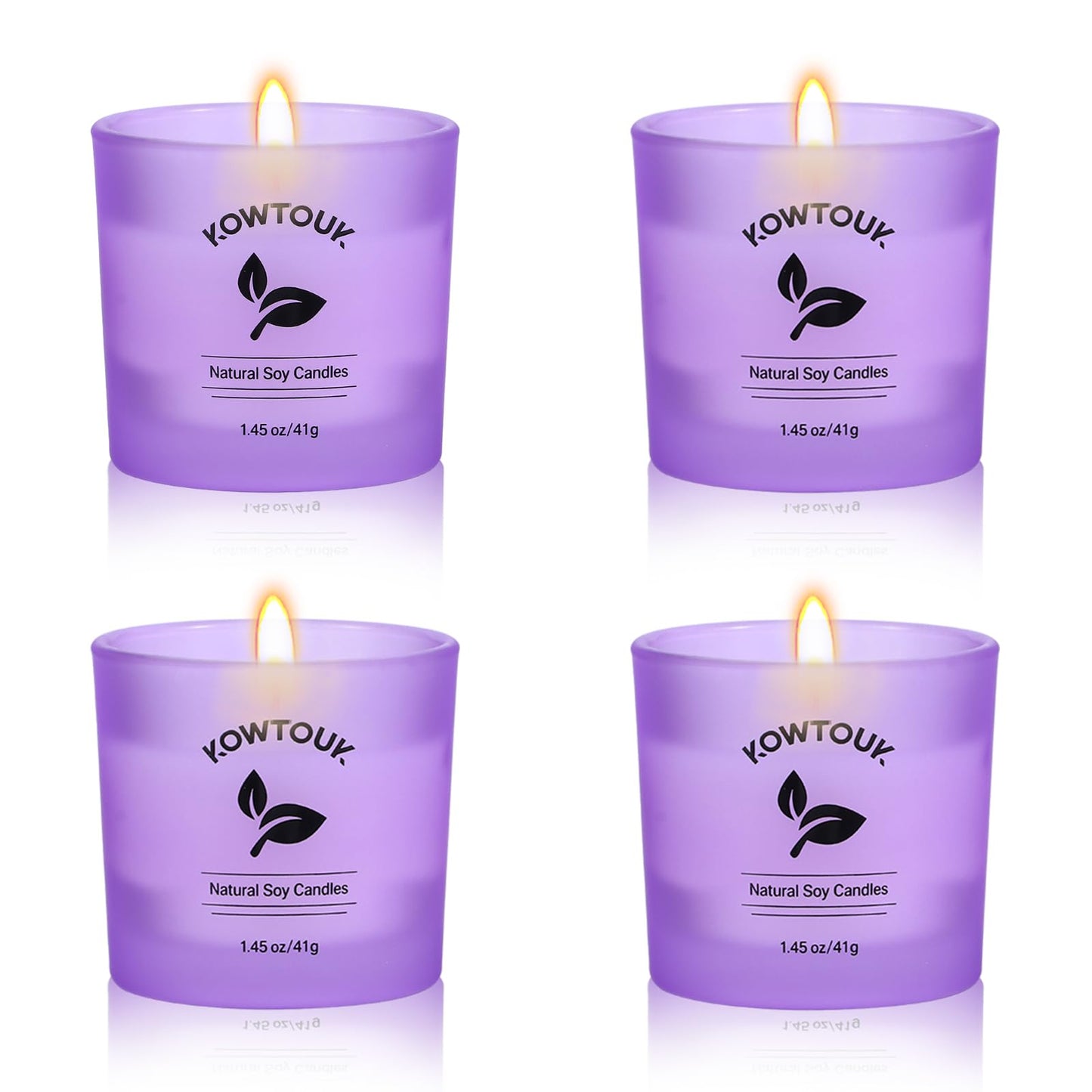 Set of 4 White Unscented Soy Candles, Purple Glass Filled Votive Candles, Hand Poured Wax Candle for Home Décor Aromatherapy Spa Holidays Party and Weddings