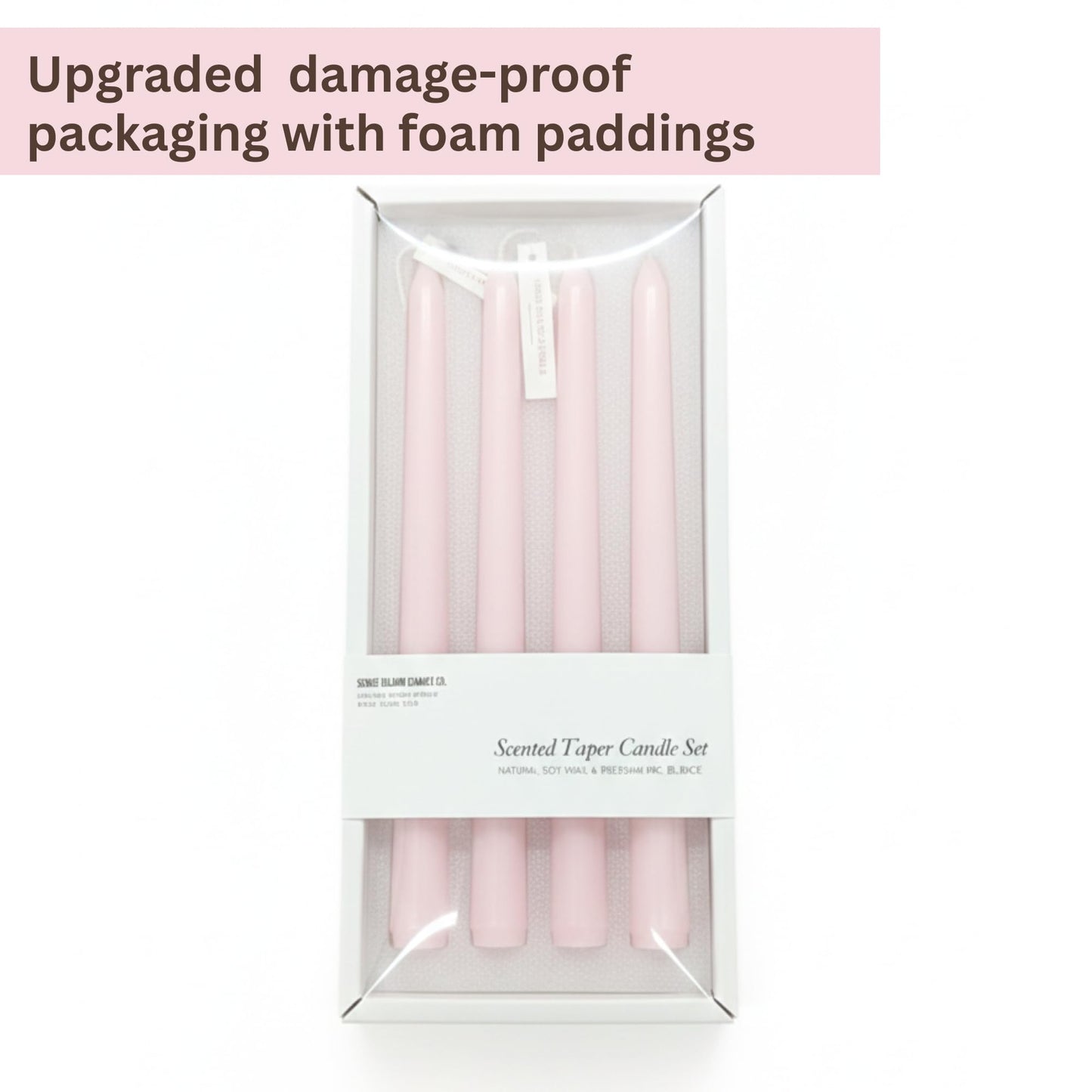 Pink Taper Candles 10'' Baby Pink Blush Candle Sticks Set of 4 | Delightful Scented Natural Soy Wax Candlesticks for Home Decorations,Wedding Upgraded Damage-Proof Gift Box