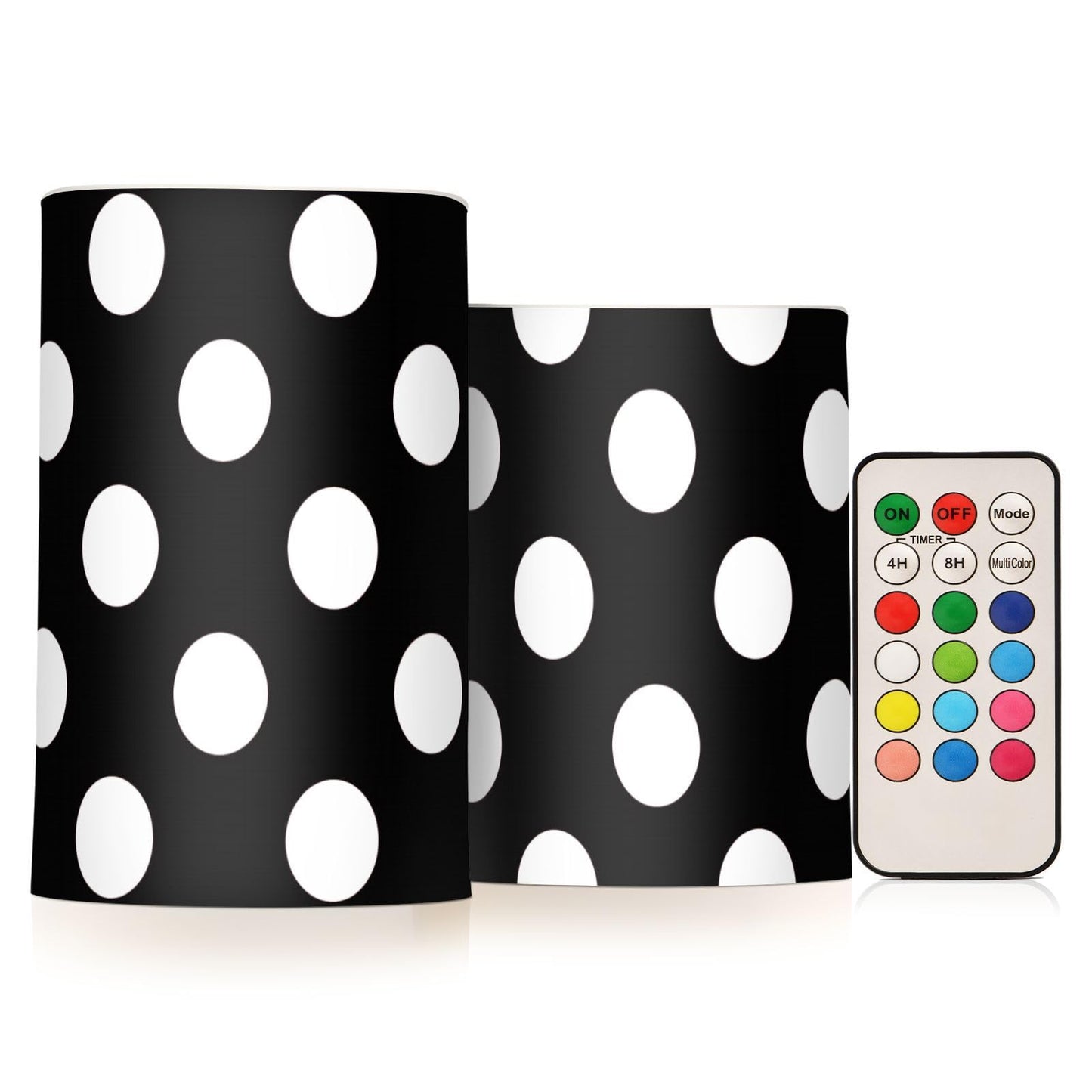 ALAZA Flickering Flameless Candles White Black Polka Dots Battery Operated Candles with Remote Timer LED Pillar Votive Candles Set of 2 for Holiday Decor