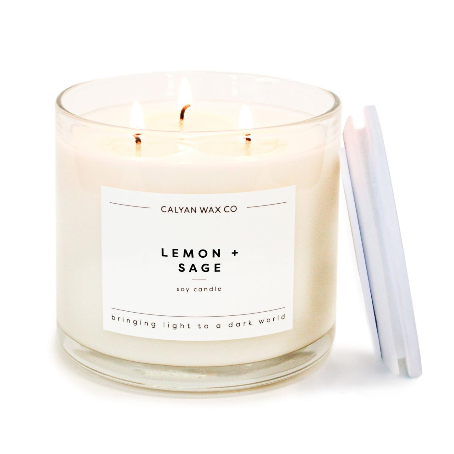 Calyan Wax Co. Lemon & Sage 3 Wick Scented Candle - 43 Hour Burn - Luxury 3 Wick Soy Candles - Soy Wax Candles - Long Lasting Large Glass Jar Candle for Home - 14.9oz