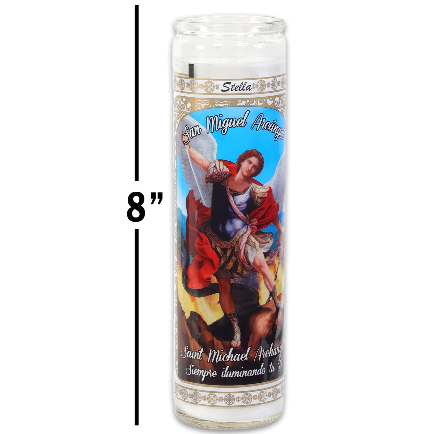 6 Pack Saint Michael The Archangel White Religious Candles - Bundle of 8" Glass Devotional Candles for Vigils, Prayers, Blessing Ceremonies, More