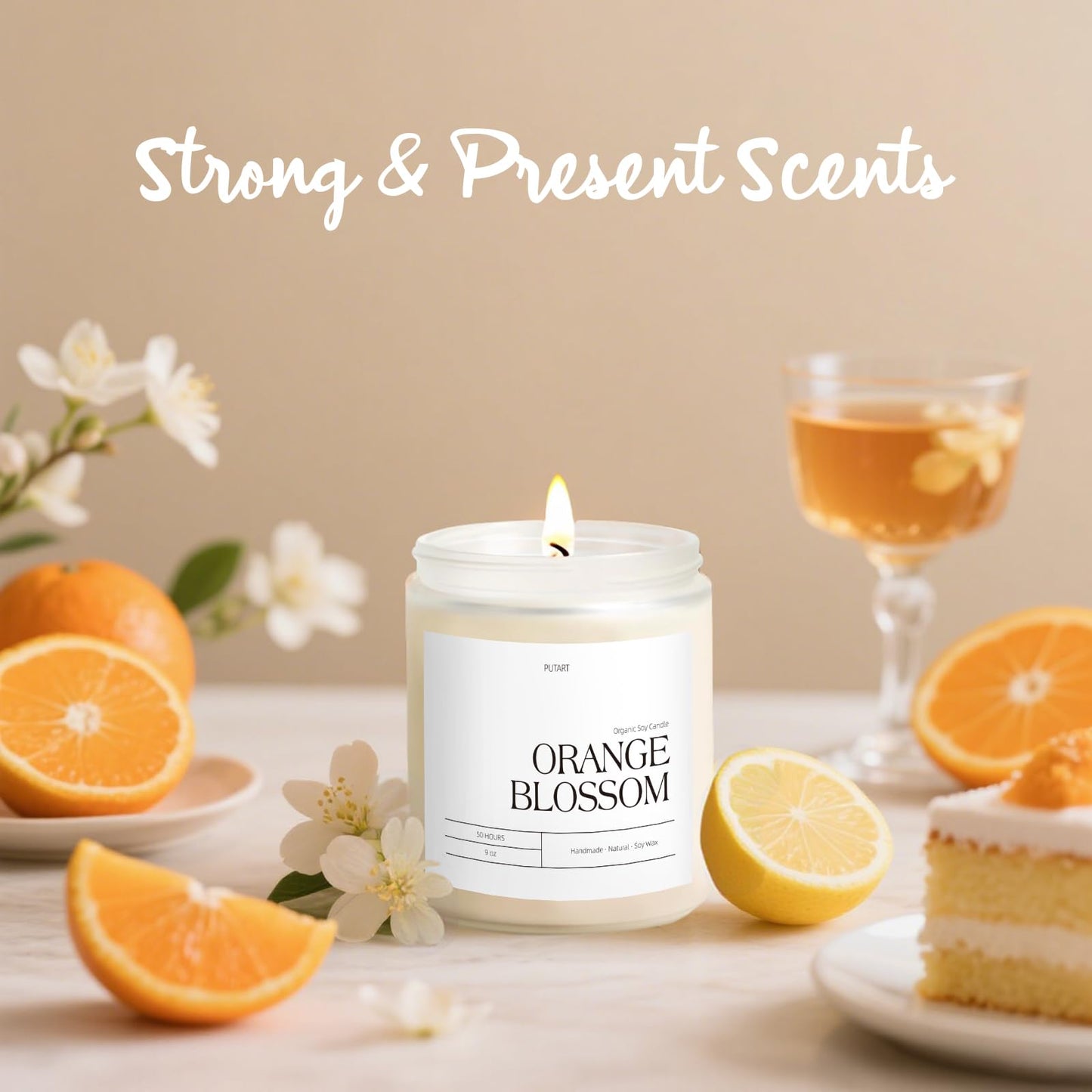 Putart Orange Blossom Candles for Home Scented, Natural Soy Wax Aromatherapy Non Toxic Candle for Stress Relief, Long Burning & Lasting Candle Gifts for Halloween, Birthday, Christmas, Thanksgiving