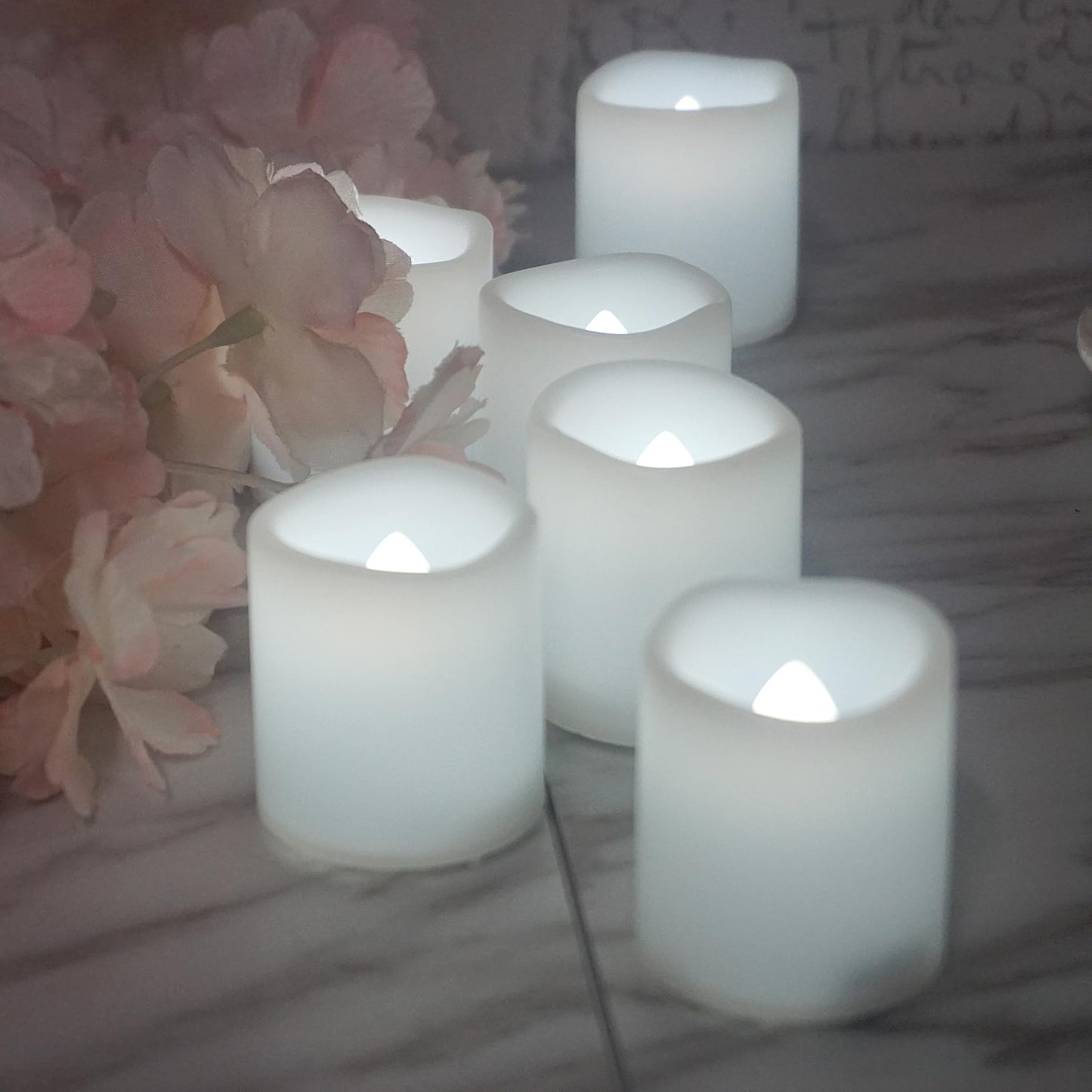 Smallpenglai 12 Pack Flameless Votive Candles Flickering Electric Fake Candles LED Battery Operated Tea Lights for Home Wedding Decor Party Table Halloween Christmas Decorations, White Glow
