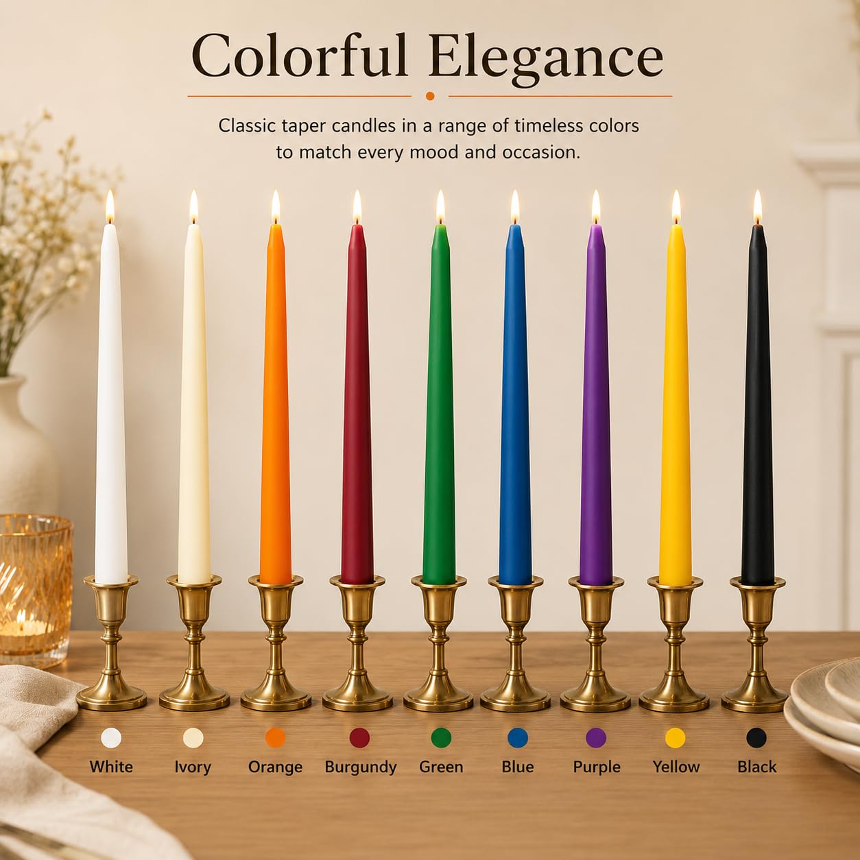 Dinil Orange Taper Candles - 10 Inch Unscented Dripless Smokeless Candlesticks Set of 12 | Perfect for Fall, Halloween, Thanksgiving, Dinner, Wedding and Party Decoration