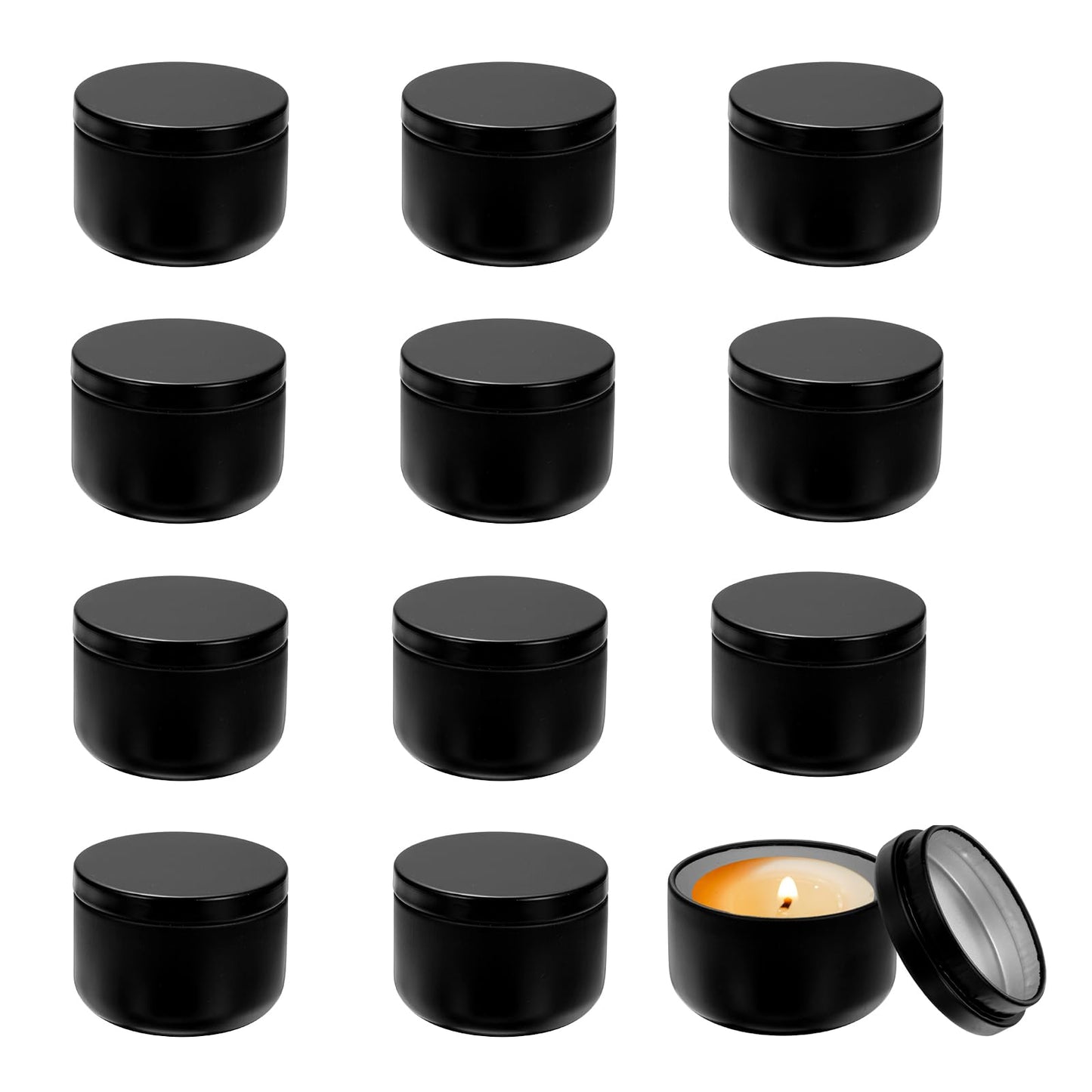 MECCANIXITY 3oz Candle Tins, 12pcs Metal Candle Tins Jars with Lids Round Empty Tin Can Containers Bulk for Storage Tea and Making DIY Arts Crafts Christmas Gifts, Black