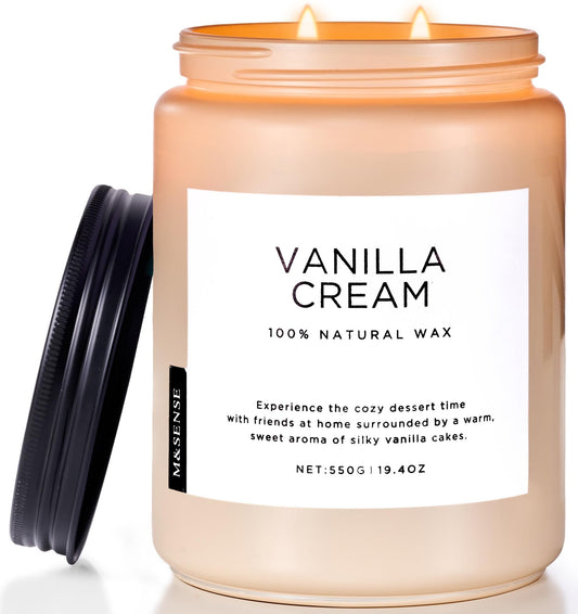 M&SENSE Large Vanilla Scented Candles for Home, 19.4oz Organic Soy Wax, 110-Hour Long Lasting Burning, Natural Candles Non Toxic, Cozy Smelling for Stress Relief, Housewarming Gift for Family
